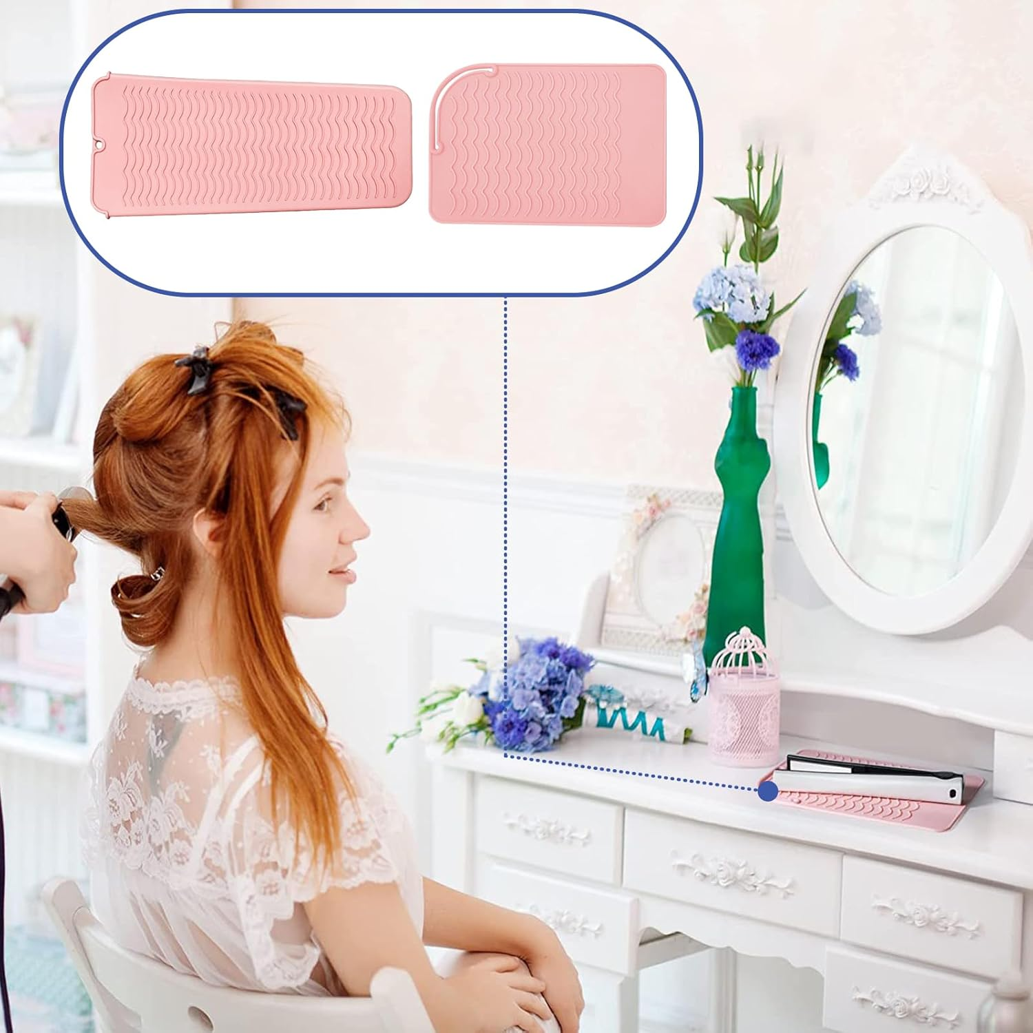 KASESSS Pack of 2 Silicone Mats for Hair Straighteners Curling Irons 2 Sizes Heat Resistant Mat Soft for Straighteners Travel Mat Portable Heat Resistant Mat Bag for Hair Styling Tools