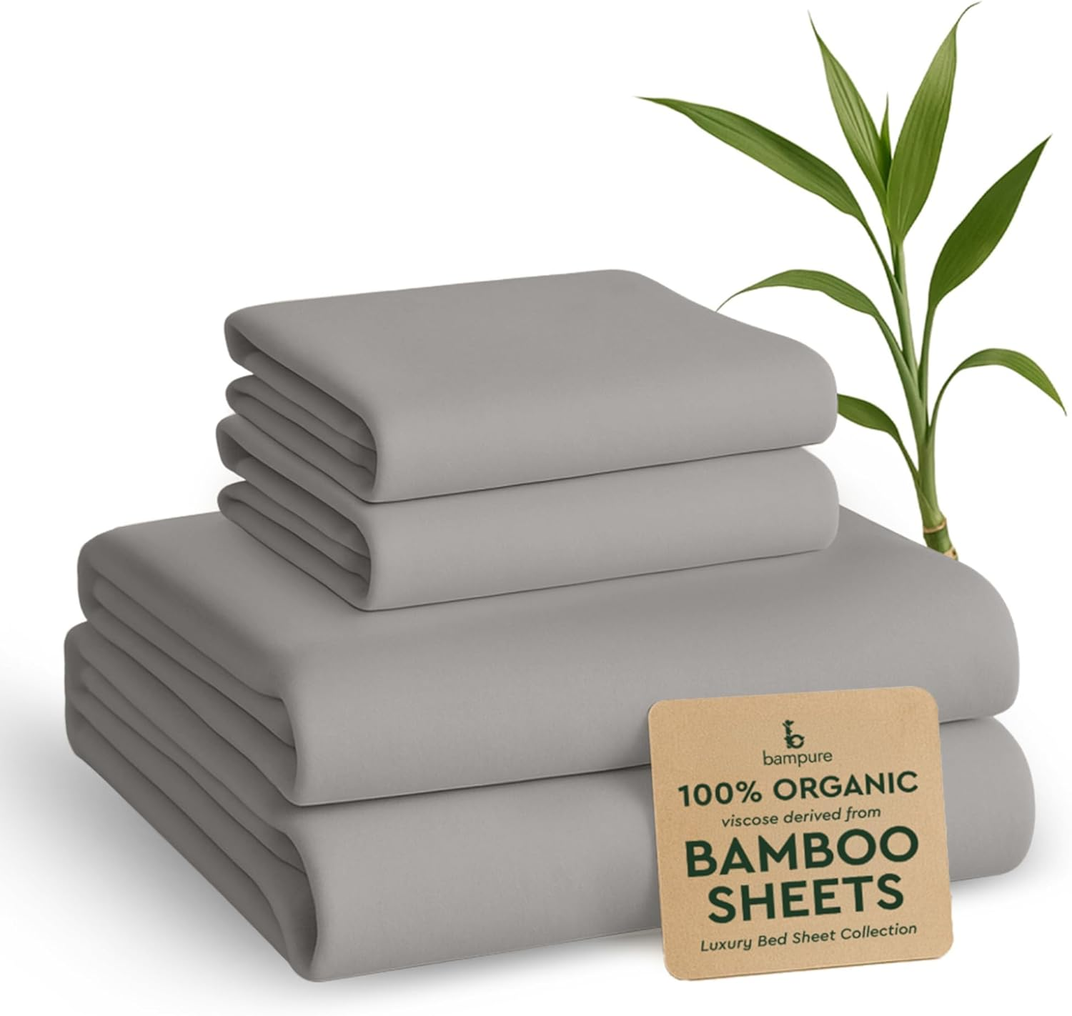 BAMPURE 4Pcs - 100% Viscose Derived from Bamboo Sheets Full Size Sheets Set - Super Soft Viscose Bamboo Cooling Sheets for Hot Sleepers - up to 16&rsquo;&rsquo; Deep Pocket - Luxury Series Full Sheet Set (S Gray)