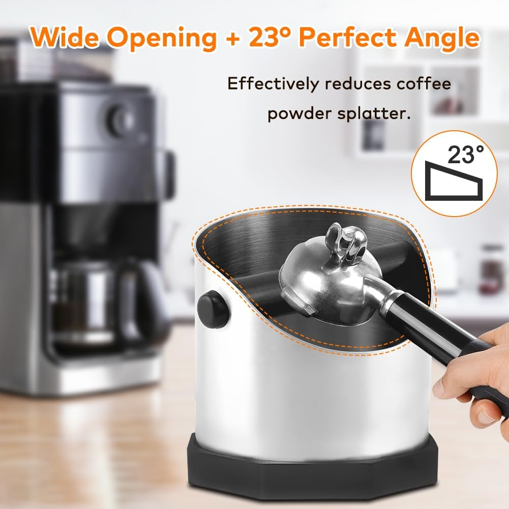 Coffee Knock Box and Tamper Mat Set Coffee Grounds Knock Box and Anti-Slip Silicone Tamp Mat Coffee Bin Accessories for Home Coffee Bar (Stainless Knock Box + Tamper Mat) - Stainless Steel image number 2