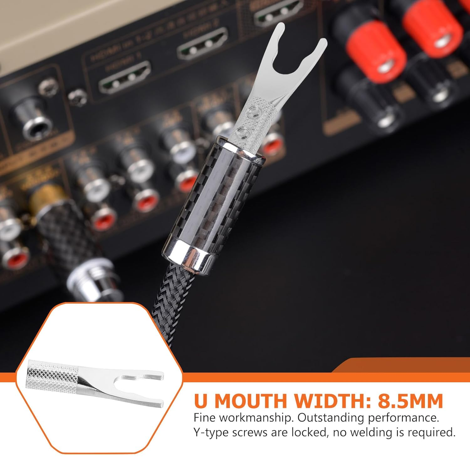 Zerodeko Silver-Plated Speaker Cable Y Fork Plug Adapter, U-Shaped Audio Cable Connector for Home Audio Amplifier, Compatible with Speaker Wire and Banana Plug Systems image number 5