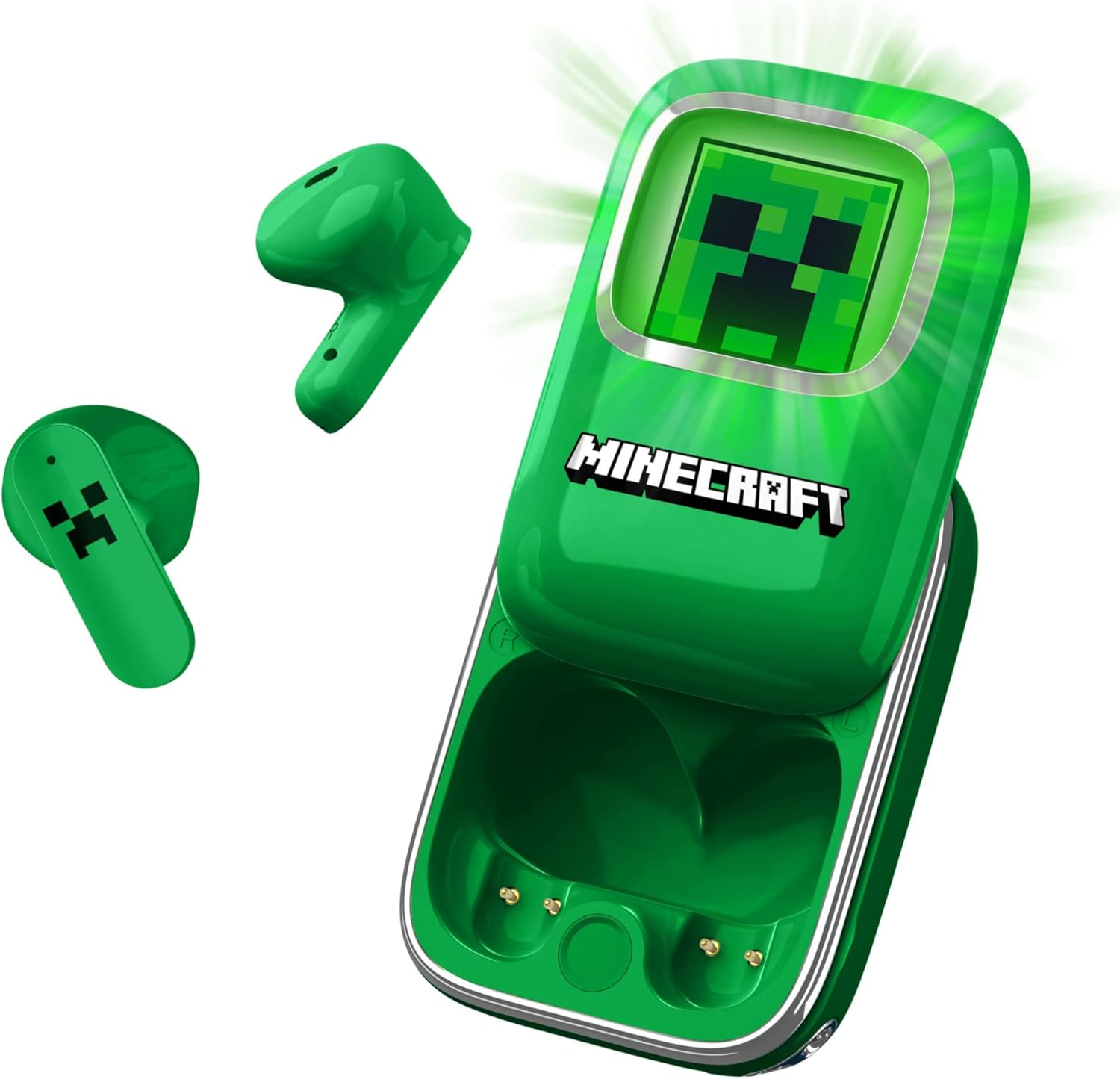 OTL Technologies MC1316 Minecraft Creeper Slide TWS Earphones with LED Light up Charging Case - Green image number 5