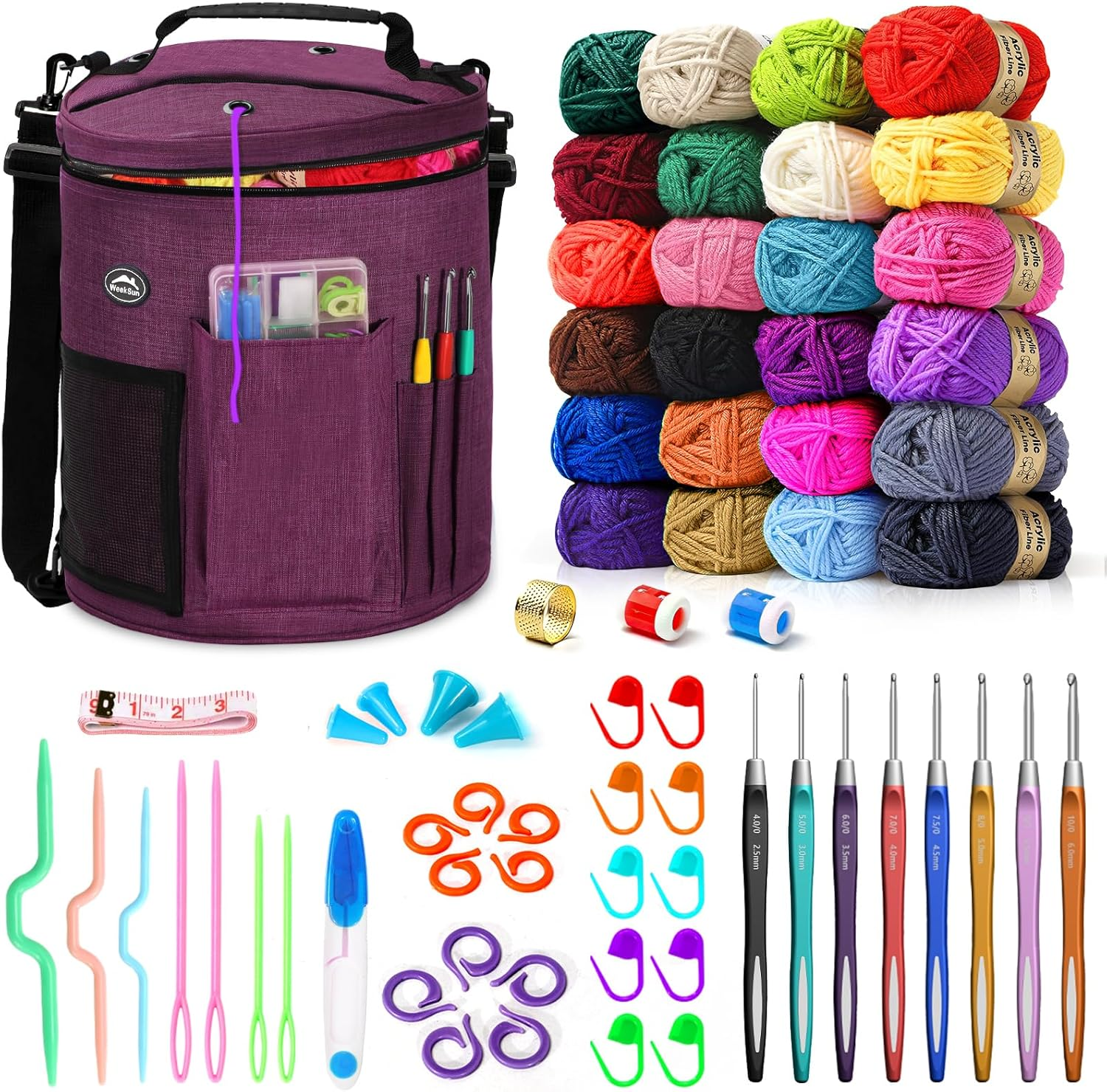 63PCS Crochet Kit for Beginners Knitting & Crochet Supplies, Premium Crochet Kit 9 Colors of Yarn, Crochet Needles, Accessory Kit, Crochet Bag and More, Suitable for Beginners