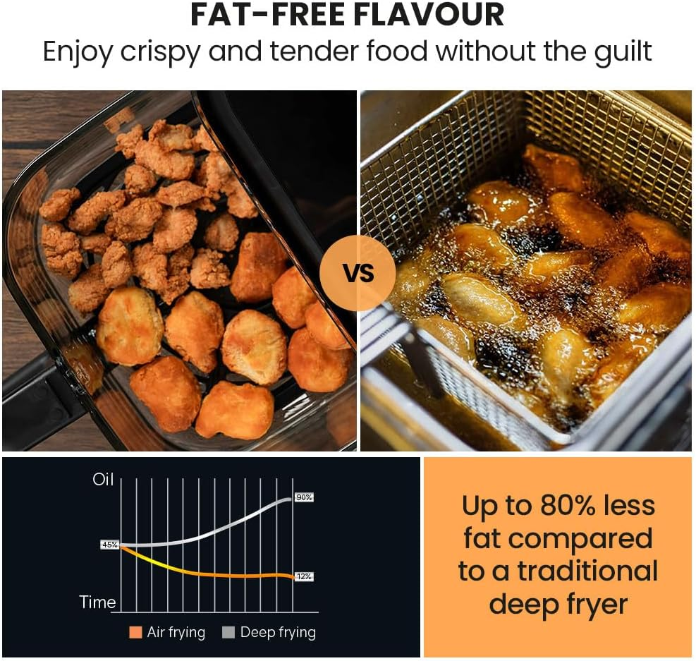 Eurochef 6.5L Air Fryer, Electric Digital Airfryer with Glass Container, Black image number 6