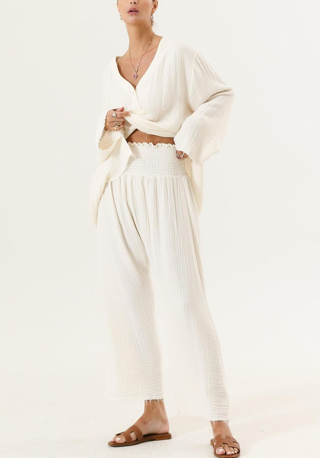 Modal Guaze Nursing Set, Cream, L/XL image number 6