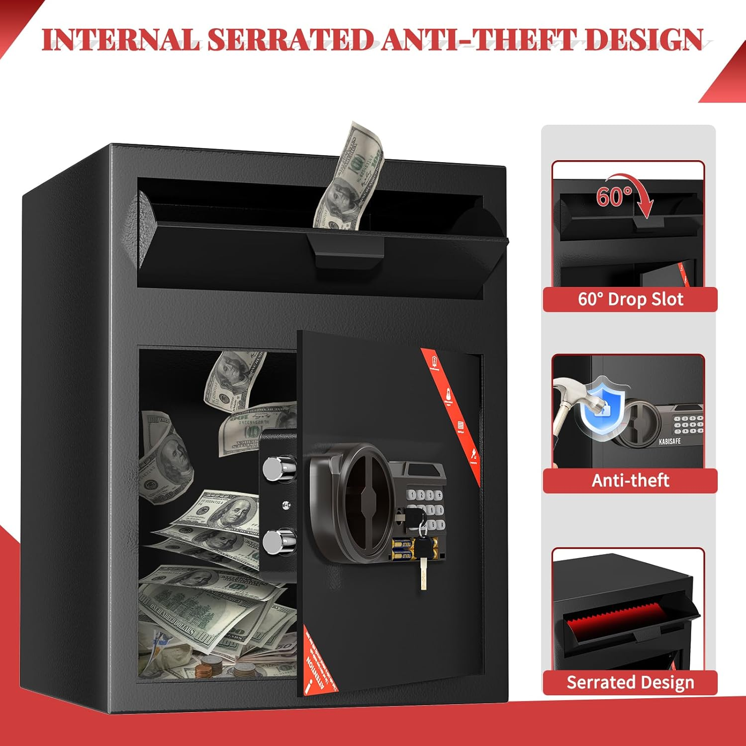 KABISAFE Depository Safe with Drop Slot, 3.0 Cu Ft Large Cabinet Anti-Theft Cash Drop Safe with Digital Keypad Lock, Business Security Safe Box with Alarm Function for Home Office