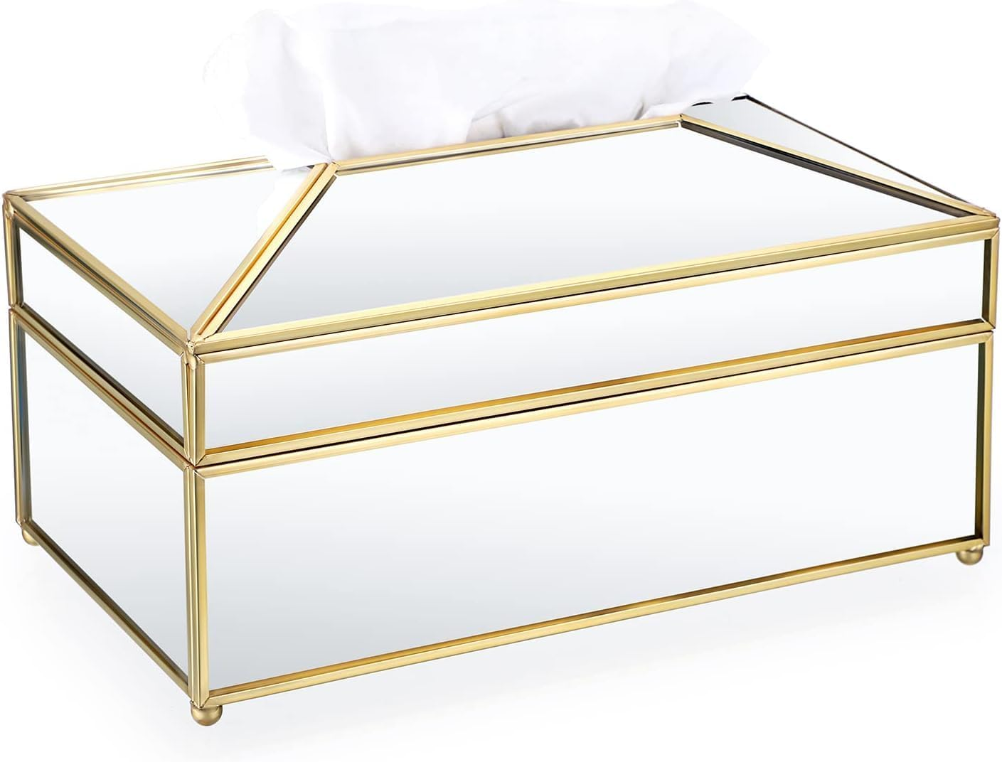 Rectangular Glass Paper Tissue Box, Decorative Glass Napkin Storage Box (Gold)