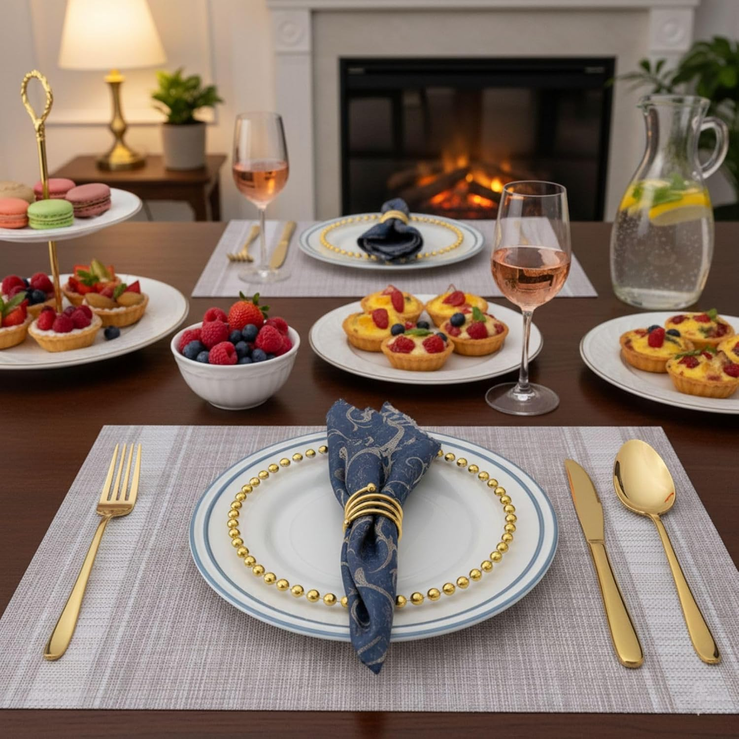 Placemats Set of 6, Heat & Stain Resistant Non-Slip Elegant Woven Vinyl Table Mats, Washable Table Mats for Dining Room Kitchen (Beige White) image number 3