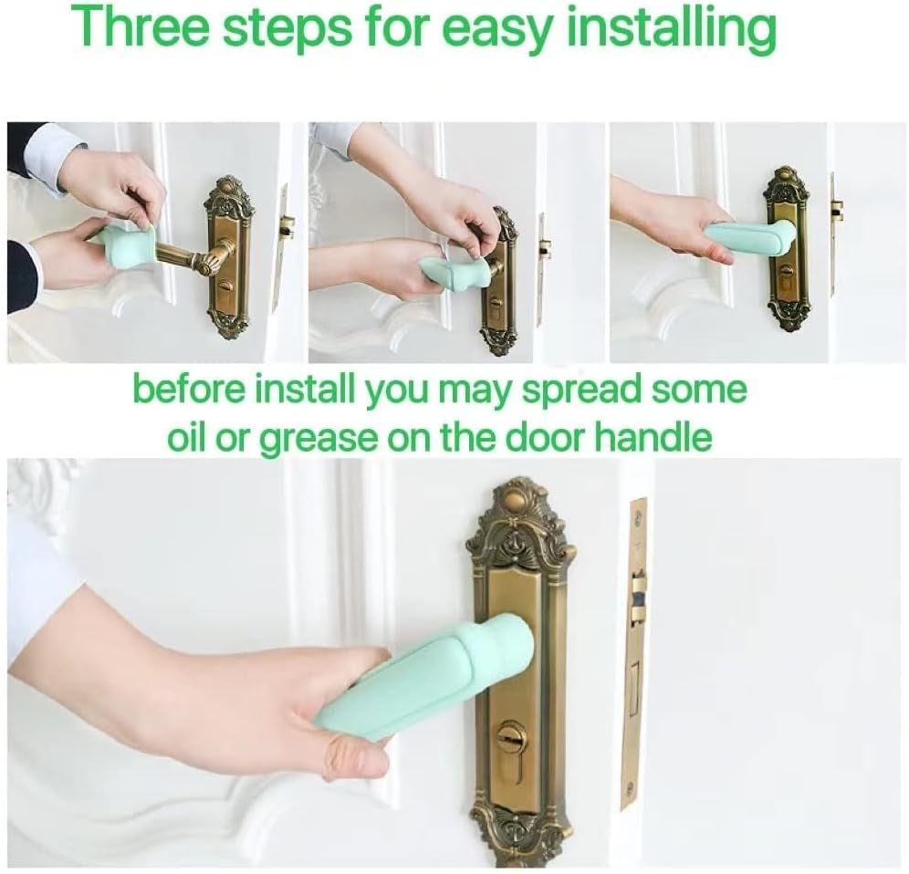 2Pcs Door Handle Covers，Rubber Door Knob Covers，Silicone Door Handle Protector，Door Handle Cover for Heat，Antifreeze Hands in Winter， Anti-Collision Child／Kids Safety，Anti-Static (2 Apricot) - 2 Black image number 2