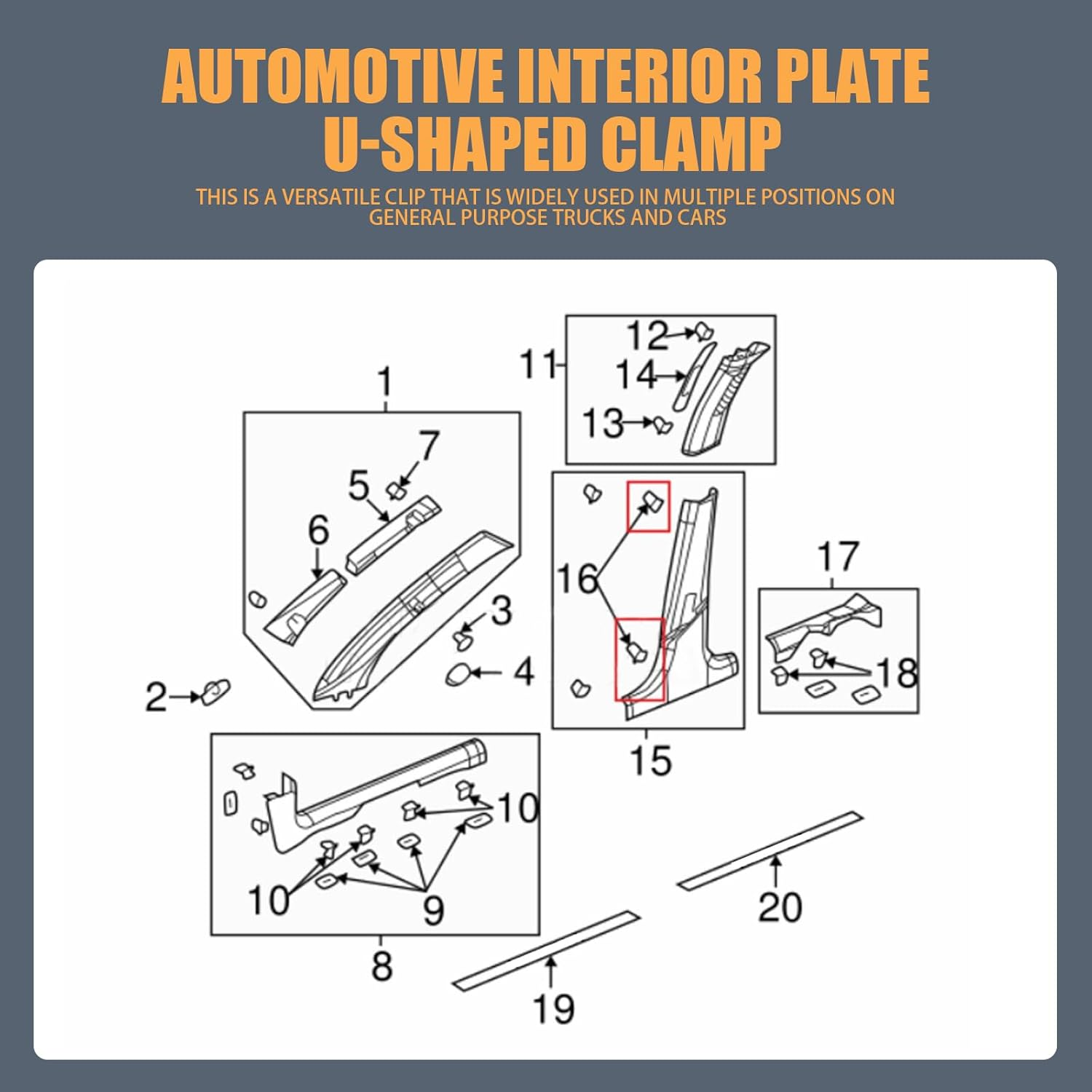 15 PCS Car Fixed Lining Plate Buckle Set, 0.67" X 0.59" Metal U-Shaped Lift Gate Trim Panel Clip, Console Dashboard Trim Clamp Replacement, Universal for Cars Repair Accessories (Gold) image number 4