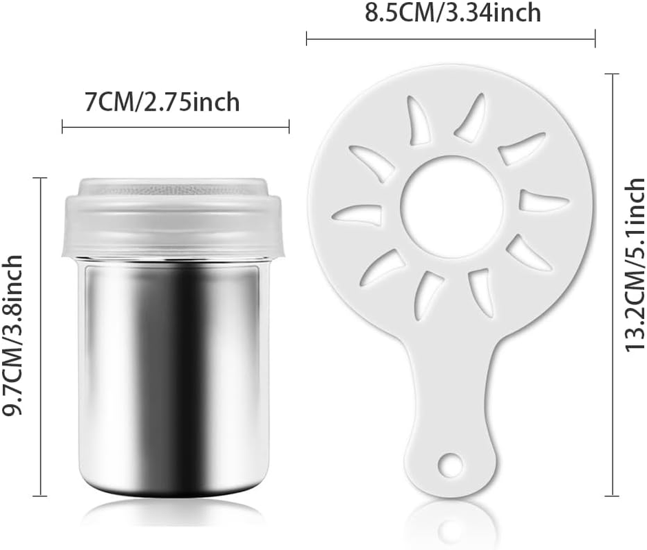 Stainless Steel Powder Shakers, Mesh Shaker Powder Cans for Coffee Cocoa Cinnamon Powder with Lid, with 16 Pcs Printing Molds Stencils image number 1