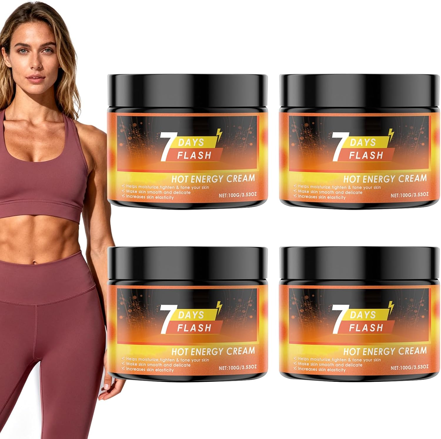 7 Days Flash Hot Energy Cream, Flash Cream, Hot Sweat Creams, Advanced Hots Sweat Firming Body Creams, Firming Skin, Moisturized Hydration Tighten, for Abdomen Waist Legs Arms Thighs (2Pcs)