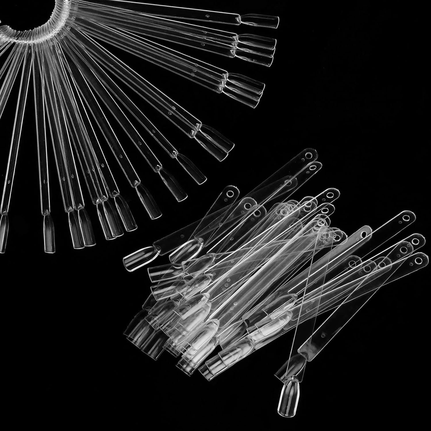 MUKLEI 150 PCS Clear Nail Swatch Sticks with Ring, Transparent Nail Simple Sticks Fan Shape Nail Art Display Tips for Display, Practice, DIY and Collection, 200 Number Labels Included image number 3