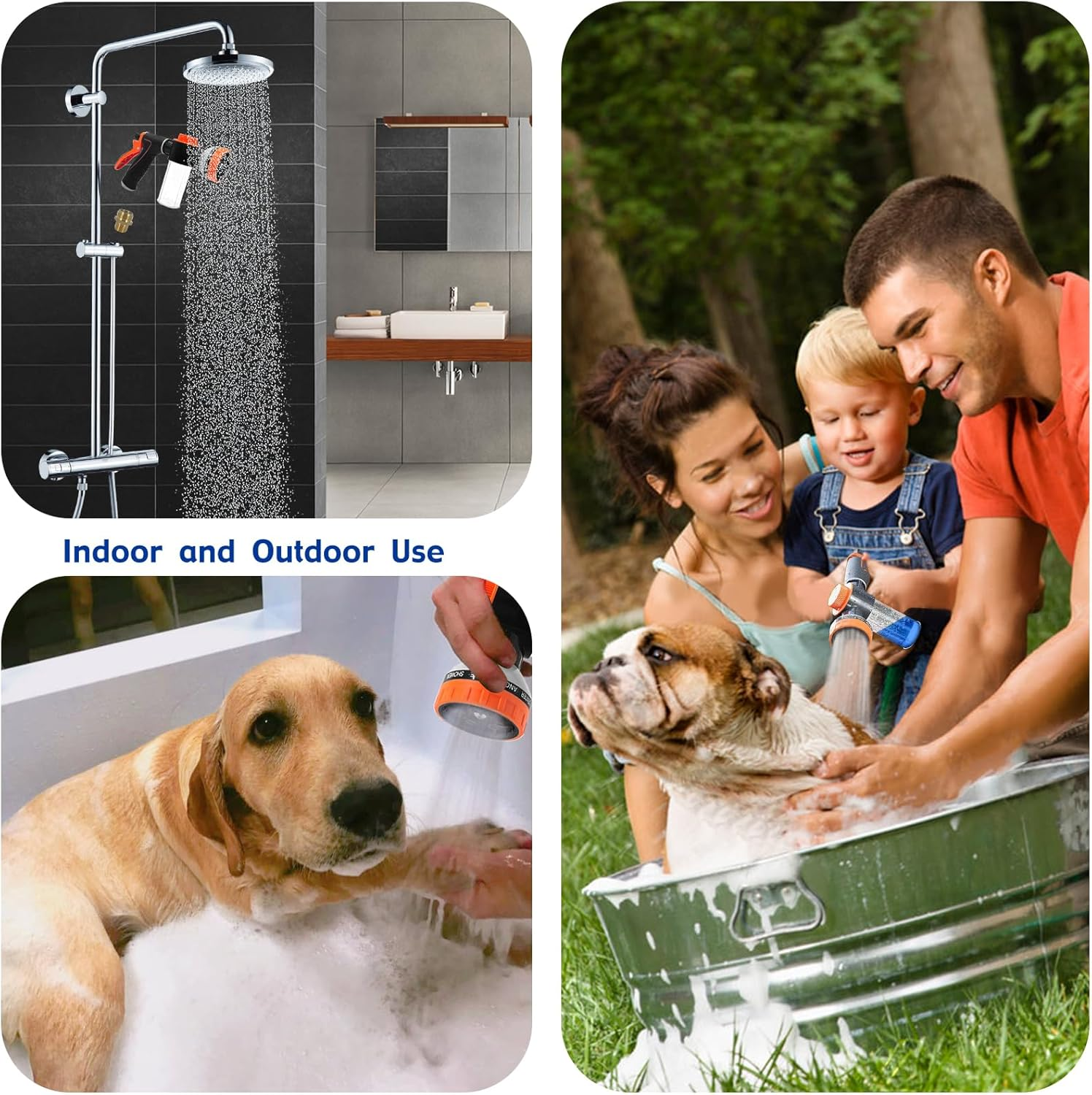 Dog Shower Attachment Sprayer Nozzle with 3/4" GHT Male X 1/2" NPT Male Connector for Garden Hose Wash with Soap Dispenser Hose Shampoo Nozzle for Indoor Outdoor Pet Pup