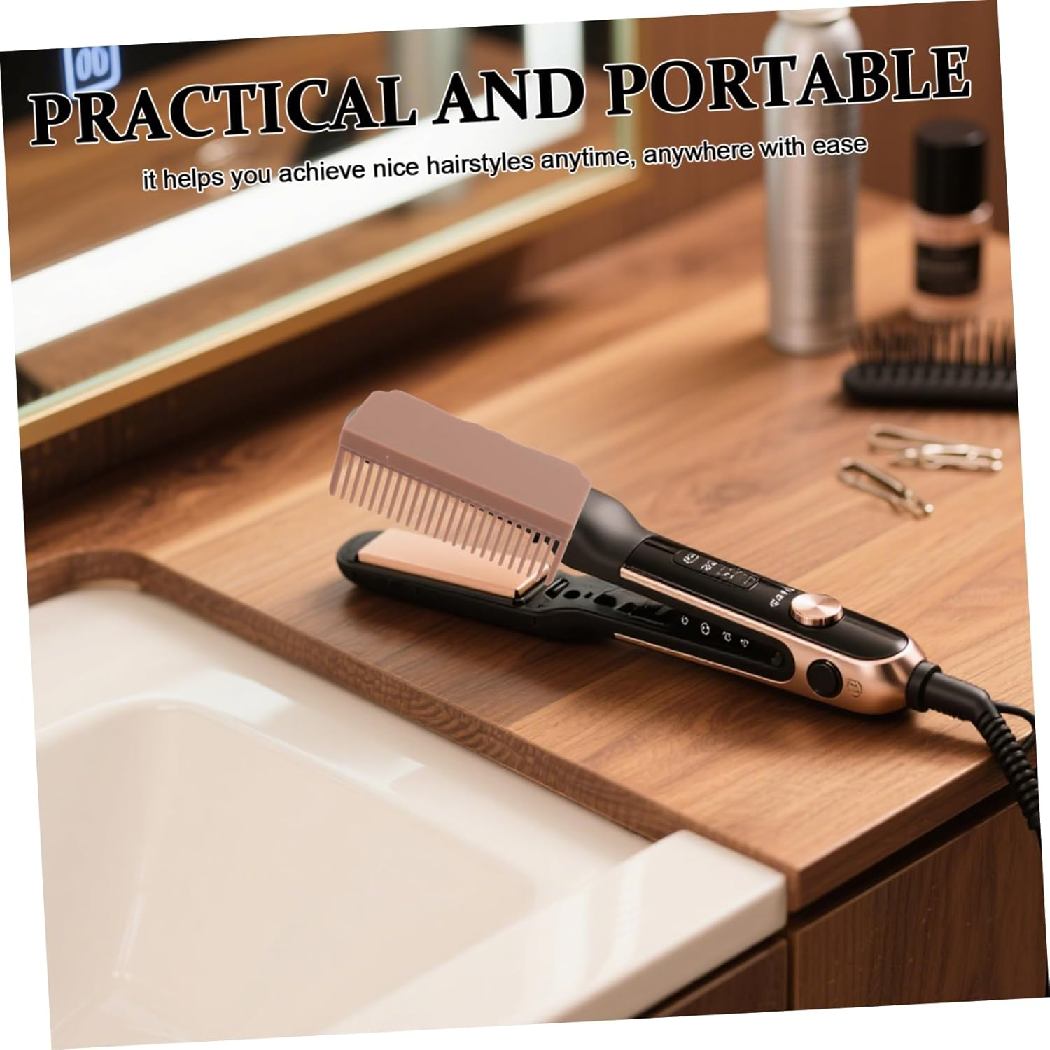 FRCOLOR 2Pcs Carbon Fiber Hot Comb Hair Straightener Attachment Removable Clip Styling Tool for Women and Men Heat Resistant Smoothing Accessory for Effortless Straightening and Texturing image number 4