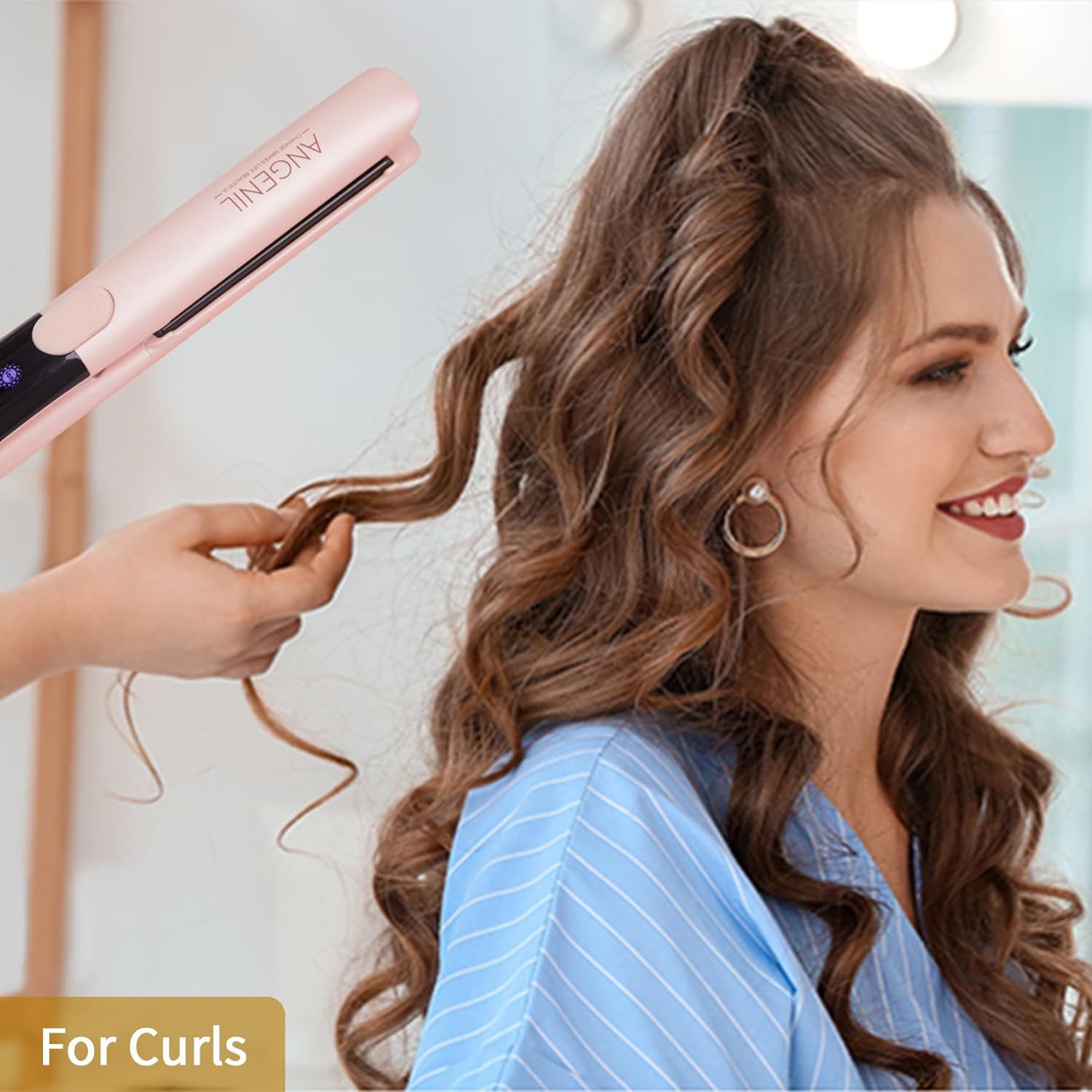 ANGENIL Hair Straightener 2.5 Cm, Ceramic Titanium Ion Straightening Curling and Straightening, Dual Tension Straightener and Curling Iron 2 in 1, 160-230 &deg;C Hair Straightener, with Heat-Resistant image number 4