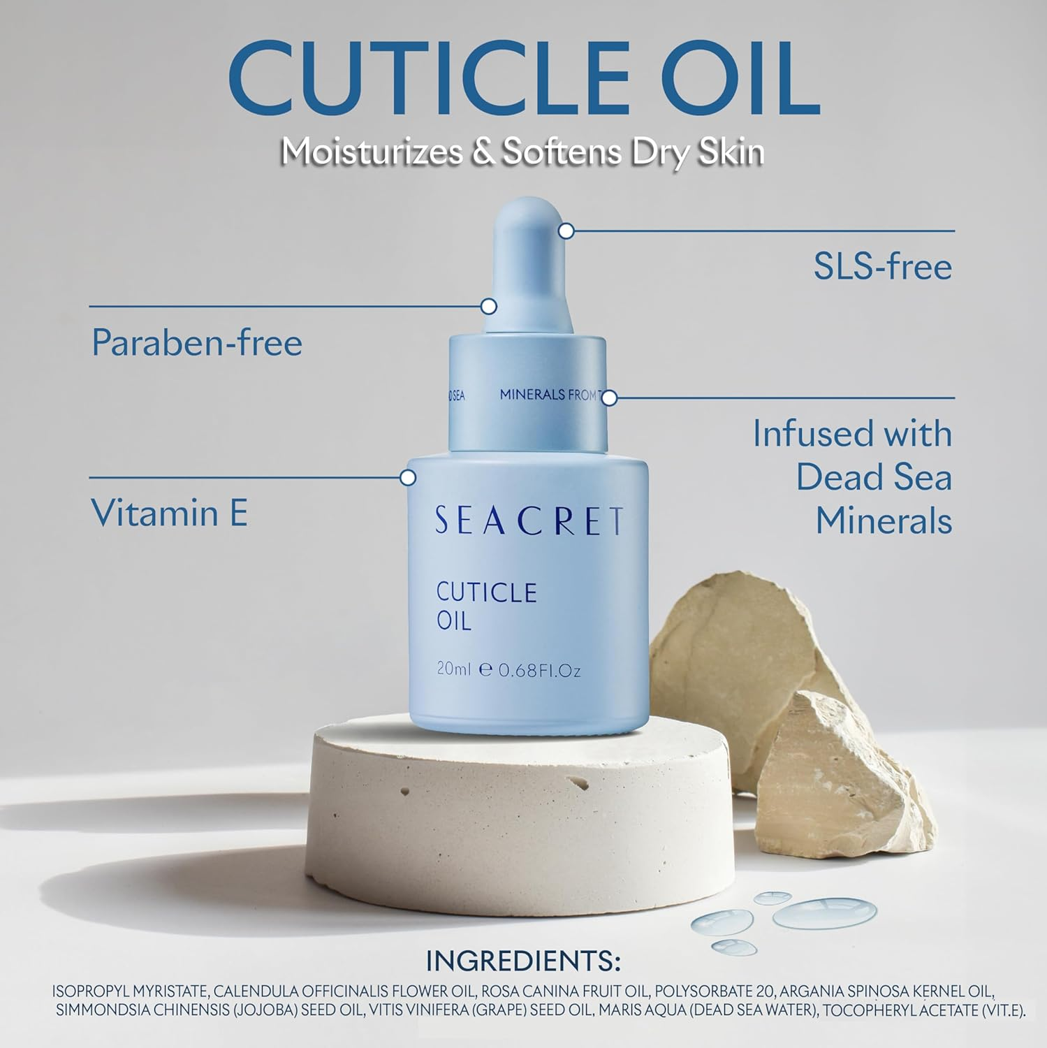 SEACRET Cuticle Oil for Nails with Dead Sea Minerals, Softens Cuticles & Strengthens Nails, Hypoallergenic, Vegan & Cruelty-Free Oil for Cuticles, 1 Oz image number 3