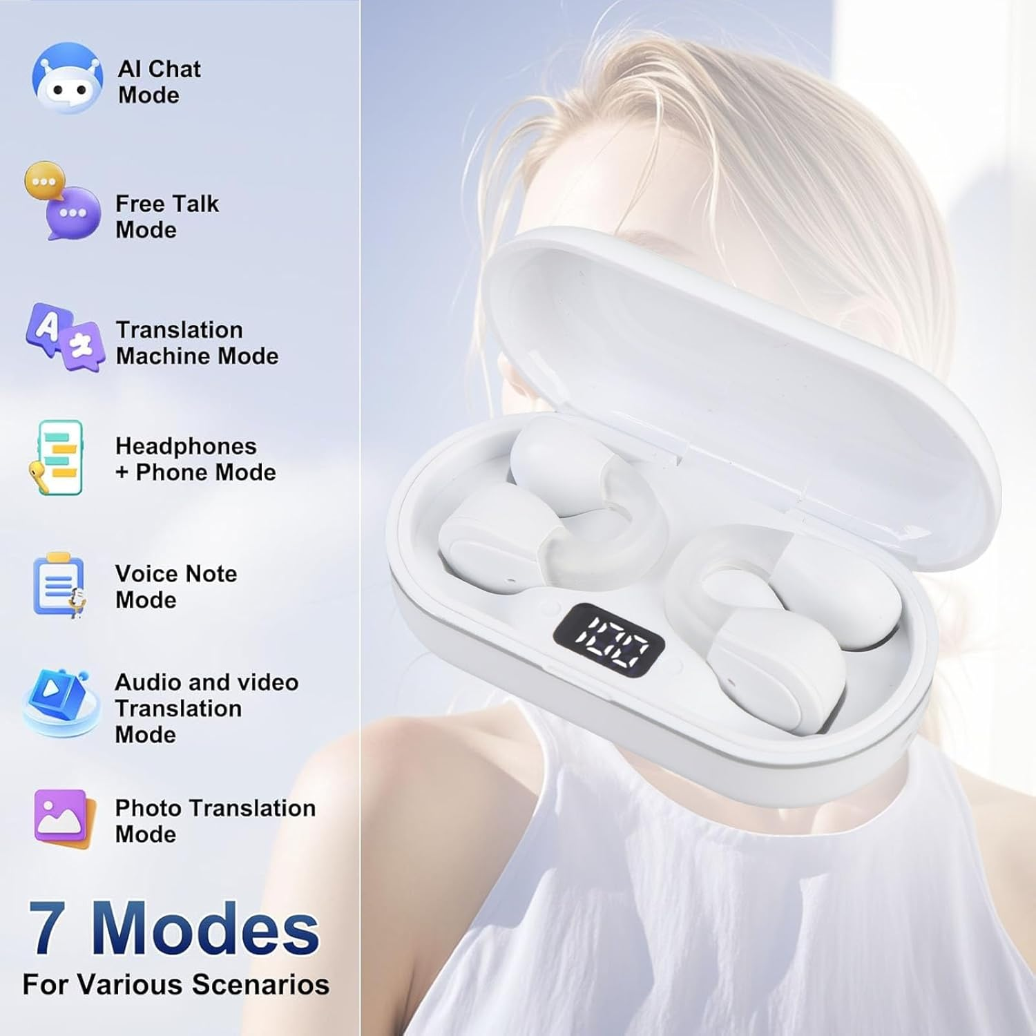 YUEHISY AI Translation Earbuds Real Time, 164 Languages 7 Translation Modes Earphones with Hifi Sound, Noise Reduction, with APP image number 1