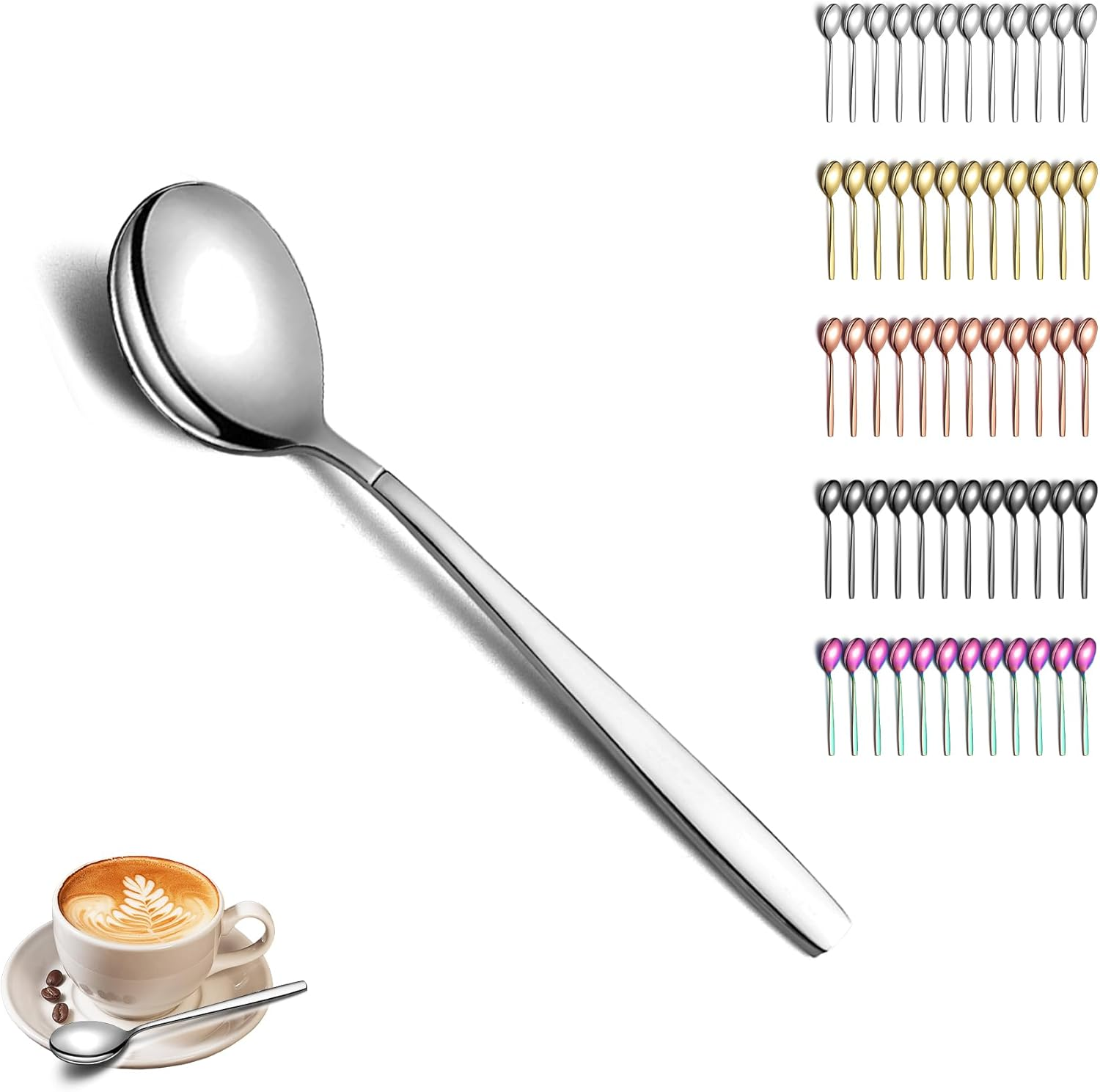 Berglander Silver Teaspoon Set of 12, Shiny Stainless Steel Polished Teaspoon Cutlery, Teaspoon Small Dessert Spoon, Dishwasher Safe