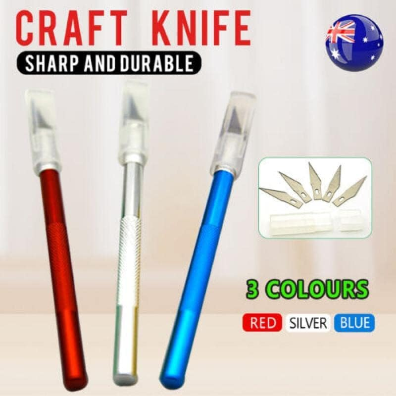 Precision Craft Knife with Metal Handle, Engraving Tool for Paper Cutting and Phone Repair, Includes 5 Sharp Scalpel Blades (Silver) image number 1