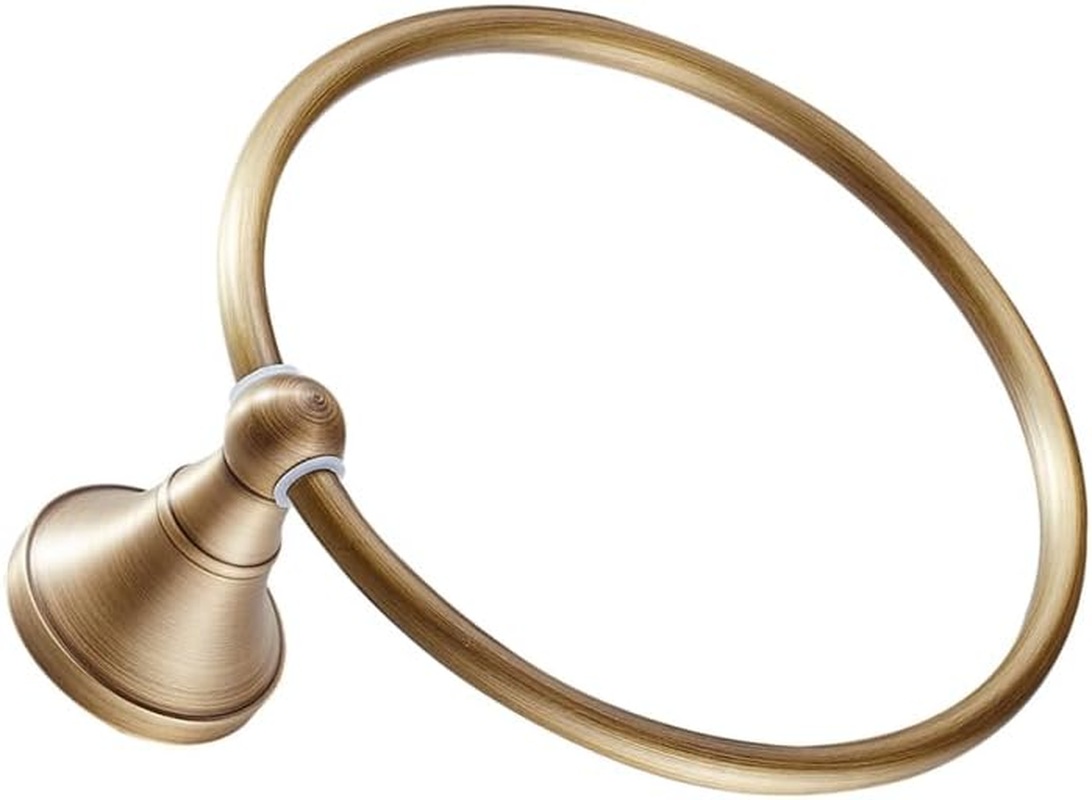 LIFKOME Brass round Towel Ring - Antique Style Brushed Brass Towel Rack Bathroom Hanging Accessories Wall Mounted for Home School Hotel and Public Toilets image number 1