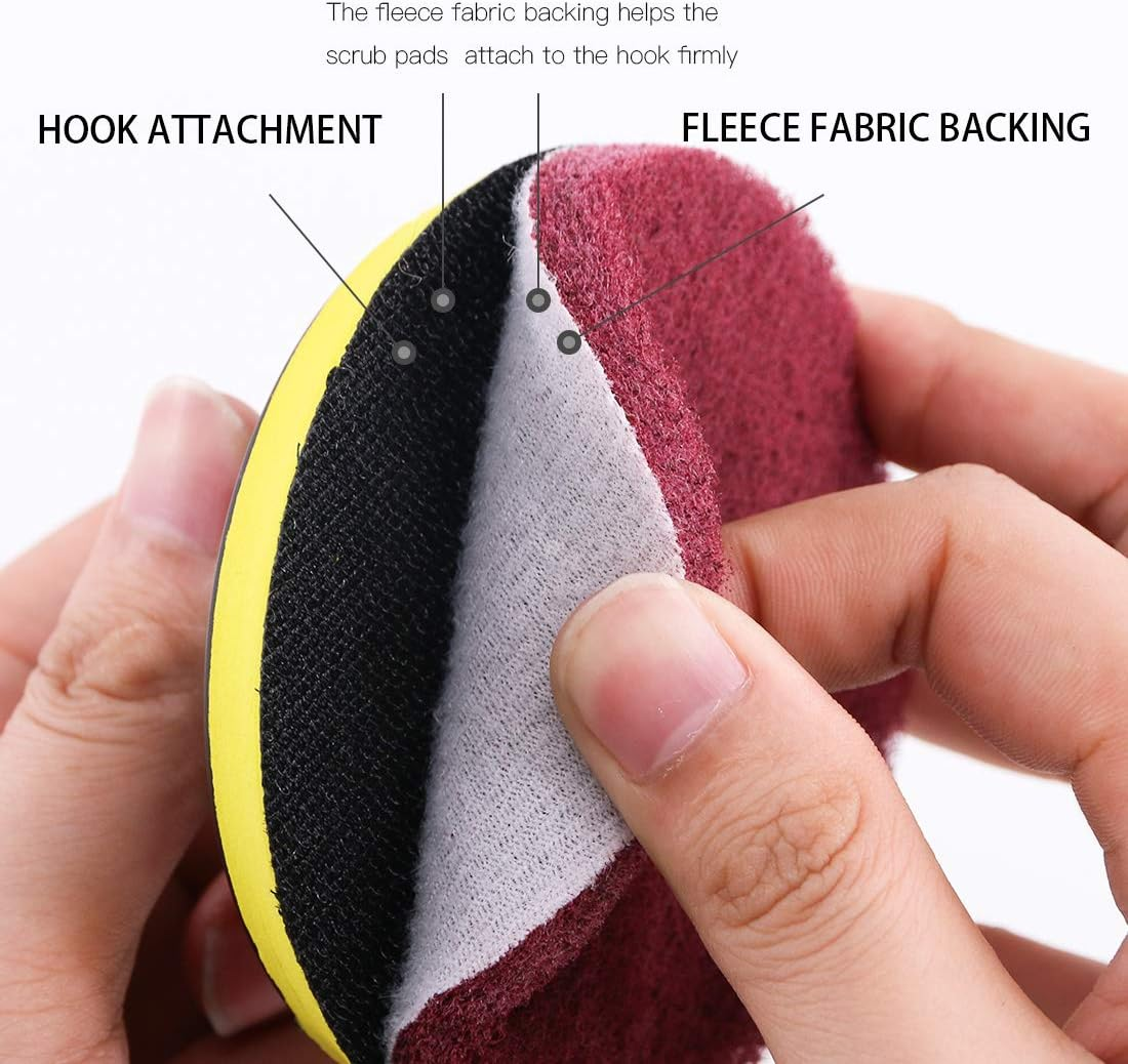 Glarks 16Pcs 4 Inch Drill Power Brush Tile Scrubber Scouring Pads Cleaning Kit with 4 Inch Disc Pad Holder for Bathroom & Kitchen Cleaning, 3 Different Stiffness (Red, Gray, Green) image number 3