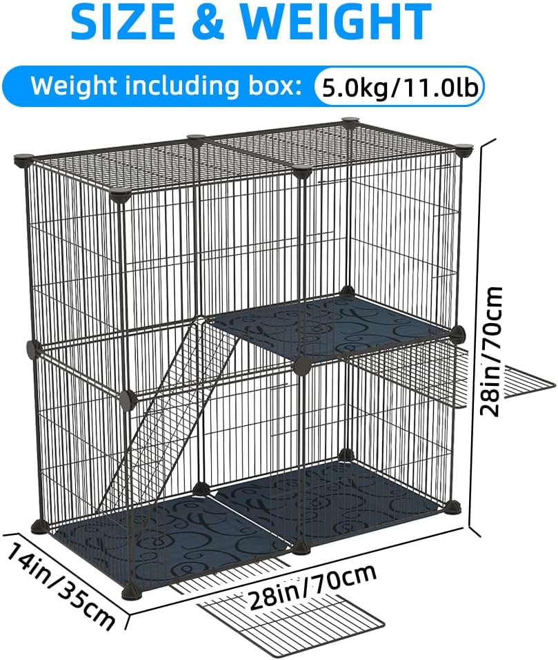 Cat Cage,Portable Metal Wire Mesh Grid Density Detachable Outdoor & Indoor Enclosure with Ladders,Cat Exercise Crate for Kitty,Puppy,Rabbits and Small Animals (Black, 2 Tier & 2 Doors) image number 2