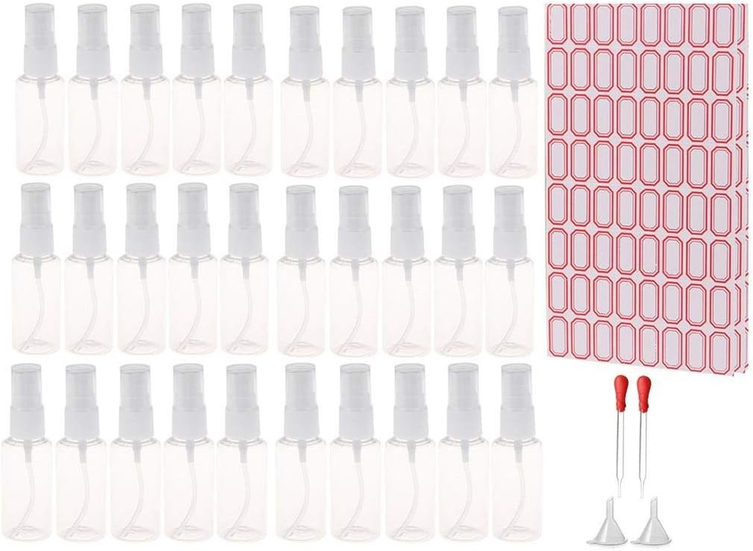 Haishell 150 Pcs Mini 2ML Atomizer Plastic Bottle Spray Refillable Perfume Empty Sample Bottle with 2 Pcs Mini Plastic Funnels and 2 Pcs Glass Droppers for Travel Party Portable Makeup Tool