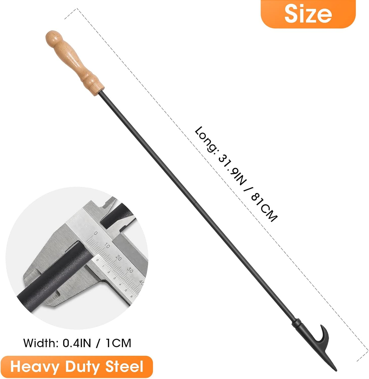 Fire Poker for Fire Pit, 32 Inch Fireplace Poker Premium Solid Steel Fire Pit Poker Campfire Poker for Fireplace Camping Wood Stove Indoor and Outdoor - Rust Resistant Black Finish - Black 01 image number 2