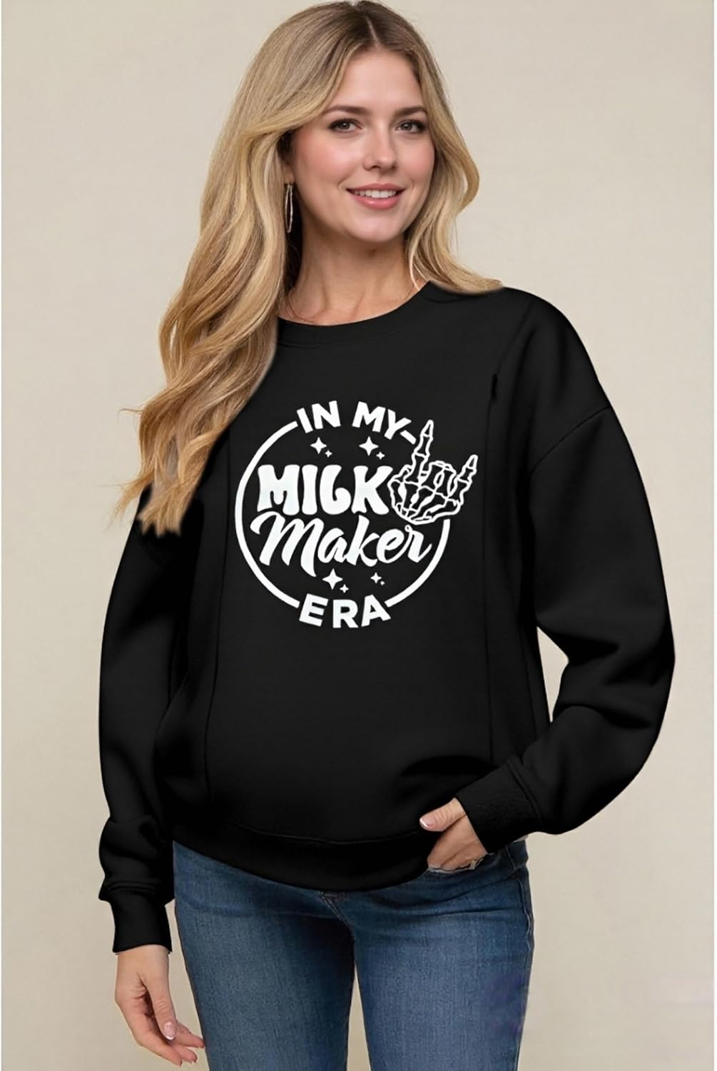 Maternity Nursing Sweatshirts for Women Friendly Zip Breastfeeding Pullover Top Mama'S Boobery Print Clothes image number 5