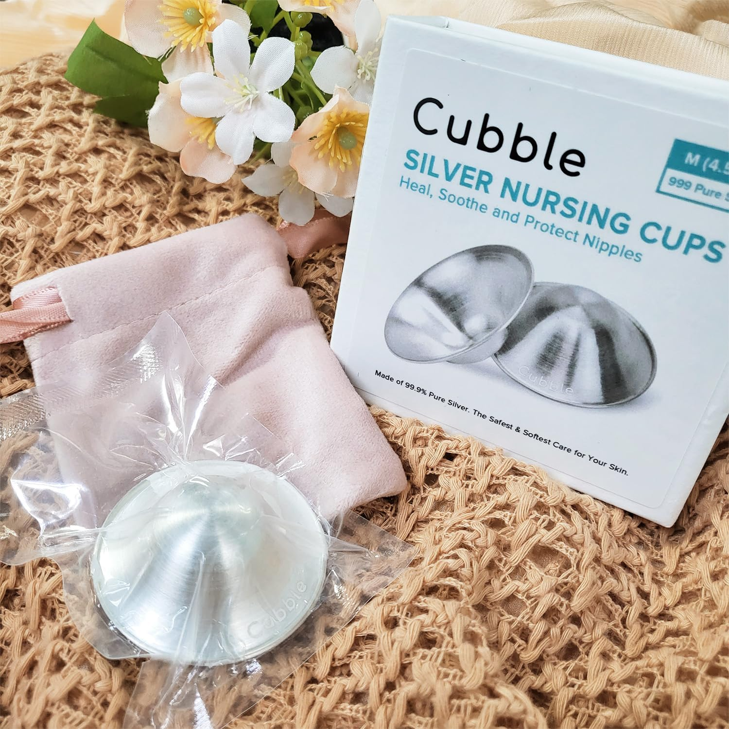 999 Silver Nursing Cups, Nipple Covers to Soothe Nipples for Breastfeeding Moms, Original Natural Silver Nipple Shield | One Pair (M (4.5Cm)) image number 3