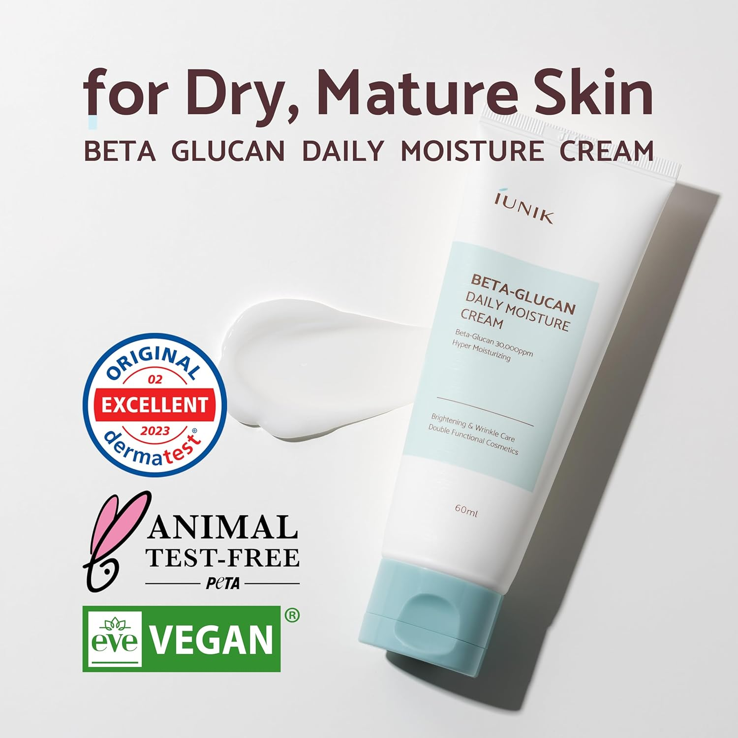 IUNIK Beta-Glucan Vegan Lightweight Non-Sticky Deep Moisture Watery Cream Lotion Daily Moisturizer Quick Absorption Dry Mature Sensitive Fine Lines Skin Naturally-Derived Centella Vitamin Korean image number 3