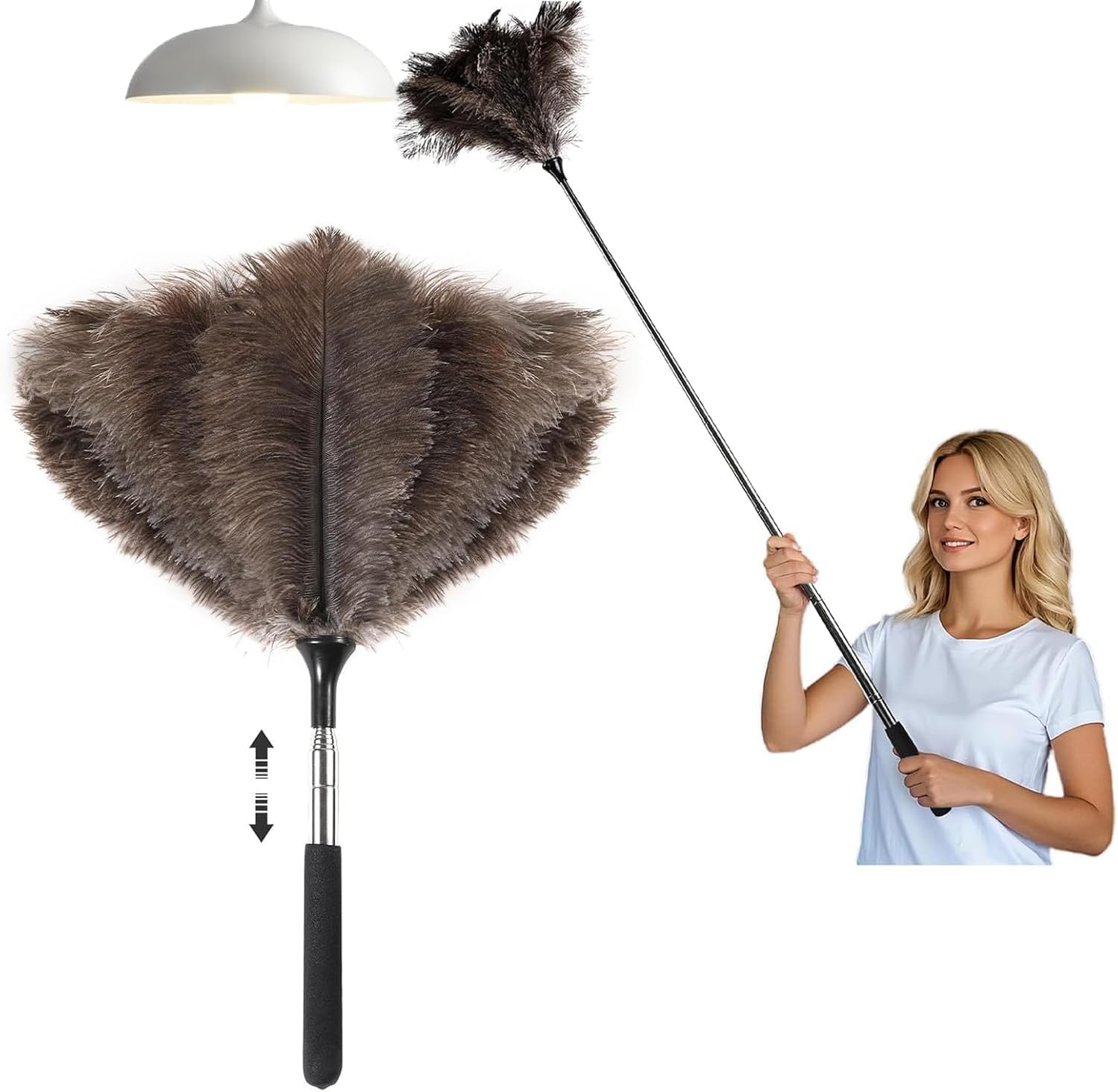 Tzylomirx Extendable Ostrich Feather Duster - 40 Inches Fluffy Long Handle Reusable Feather Duster for Cleaning Ceiling Fan, Pendant Lamp, High Ceiling, Blinds, and All Kinds of Furniture image number 1