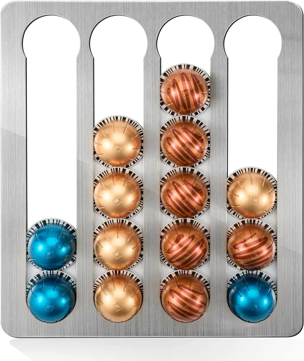 Coffee Pod Holder Organizer Compatible with Nespresso Line, Stainless Steel Capsule Holder 41X 22Cm Holds 40 Pods for Kitchen Wall, Cabinets, Adhesive (Original Line) image number 5