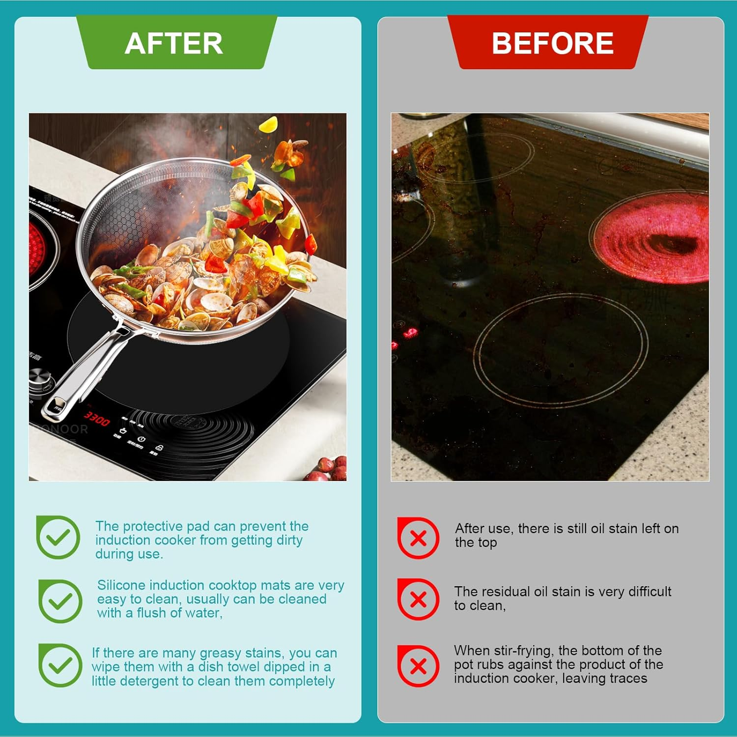 4 Black Silicone Mats for Induction Cookers, Induction Cooker Protective Non-Slip round Silicone Mats, Induction Floor Mat, Heat Resistant image number 4