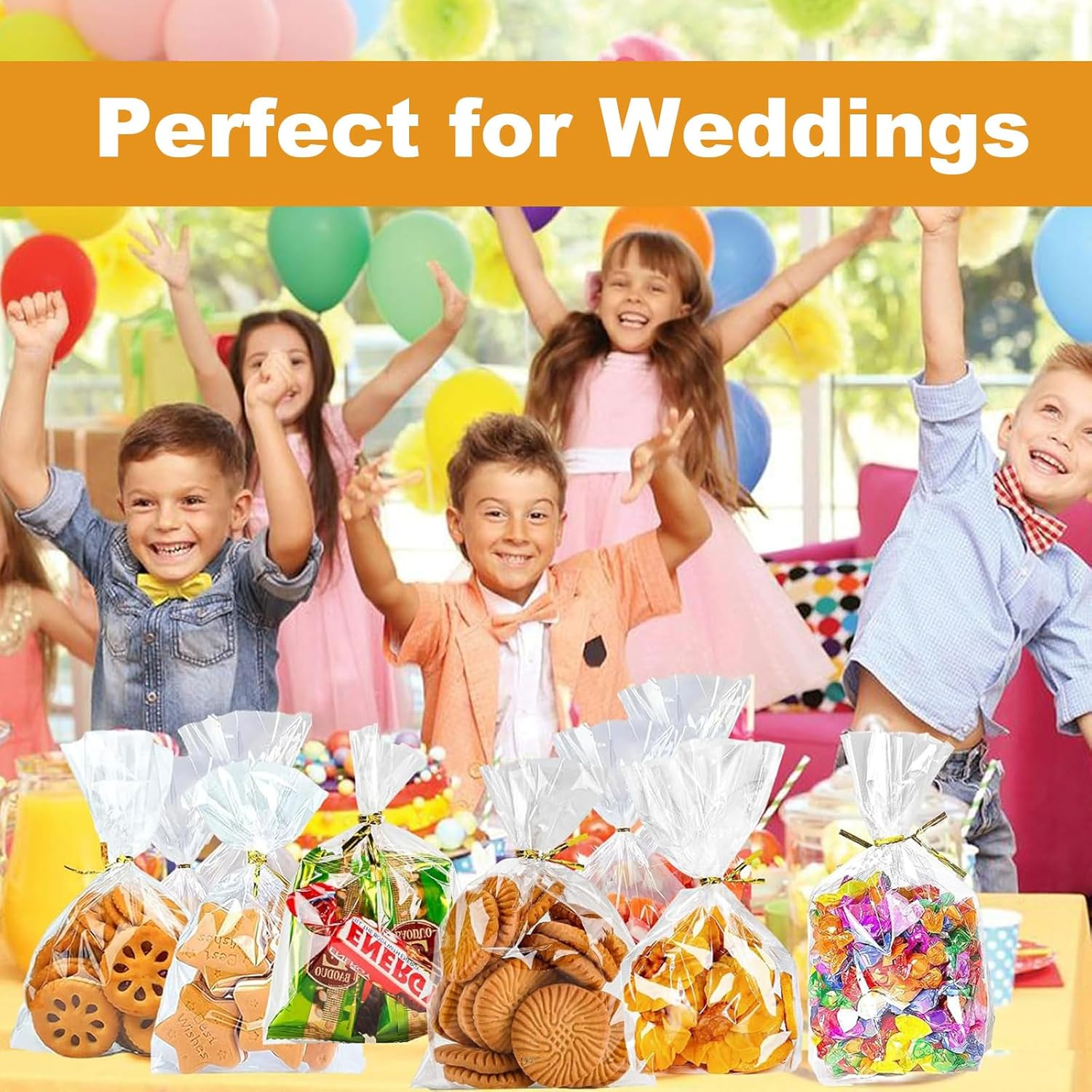 100Pcs Cellophane Bags, Small Plastic Bags for Cookies, Bags, Transparent Treat Bags for Party Favors, Bakery Packaging, DIY Crafts image number 5