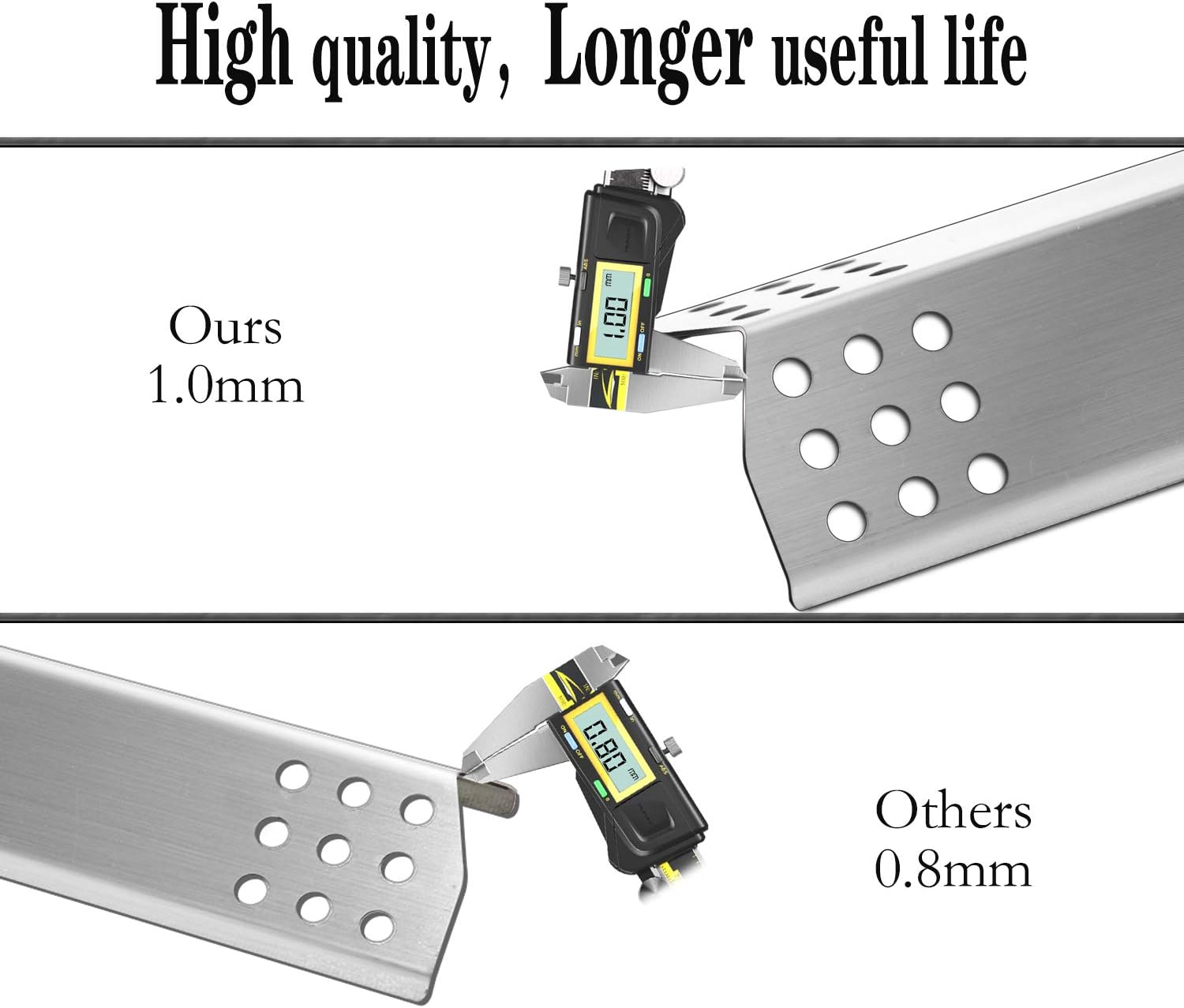 Kalomo 15 1/8 X 3 1/4&rdquo;Grill Heat Plates Parts for Master Forge 1010048 Models, Heat Shield Burner Cover Flame Tamer, Stainless Steel Gas Grill Heat Tent BBQ Gas Replacement Parts, Set of 4 image number 5