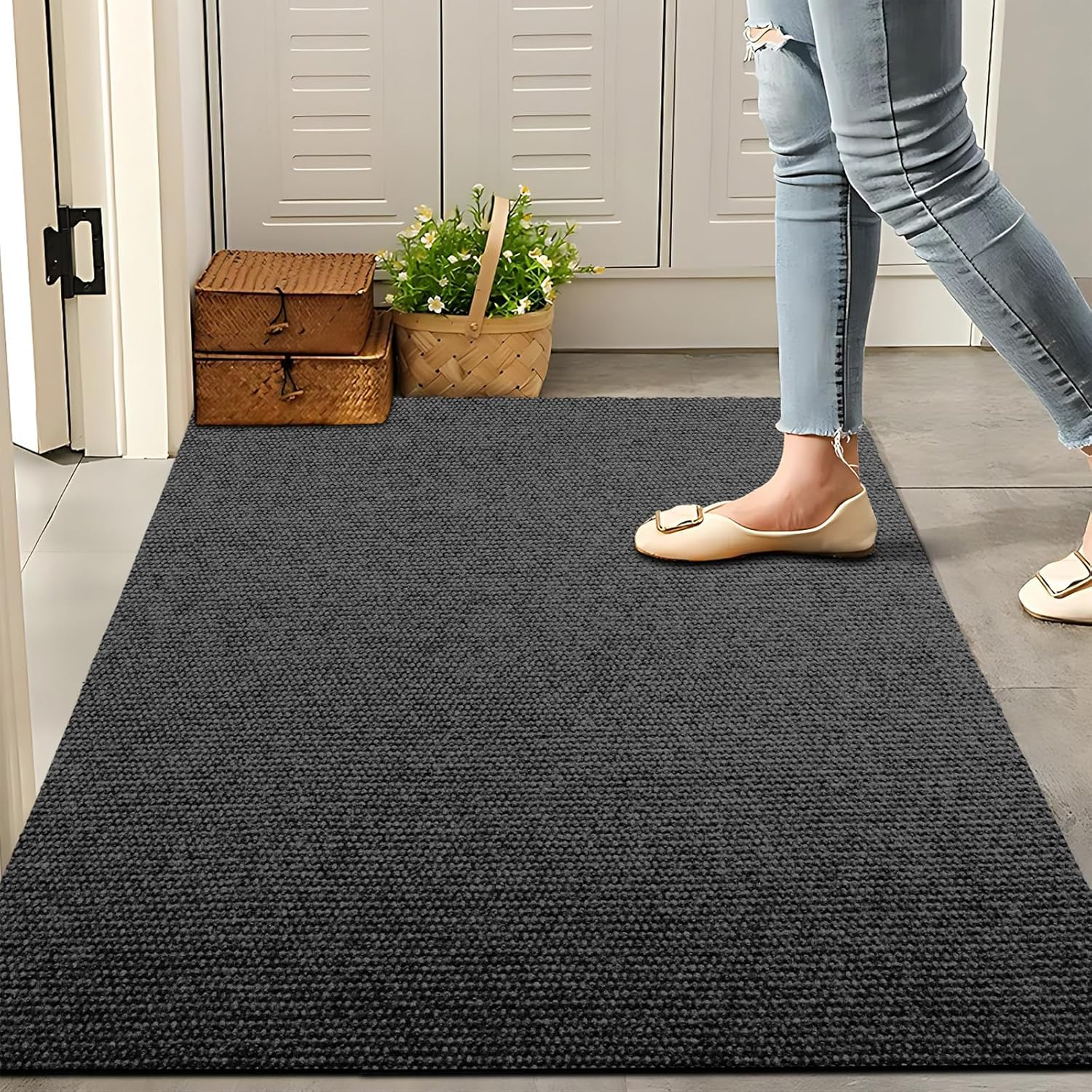 Marlow Front Door Mat, Heavy Duty Non-Slip for Entrance, Entryway Mats for Shoe Scraper, Dirt Resist Welcome Door Mats, Hallway Runner Rug, for Indoor&Outdoor Home High Traffic Area, 90Cmx305Cm, Grey