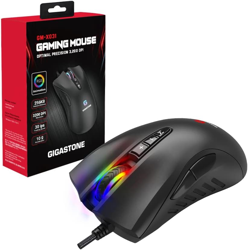 Gigastone Gaming Mouse up to 3200 DPI Adjustable, Wired Gaming Mouse with Customizable RGB Backlight, 8 Programmable Buttons, 256KB Onboard Memory, Most Suitable for Windows 7 and Up image number 3