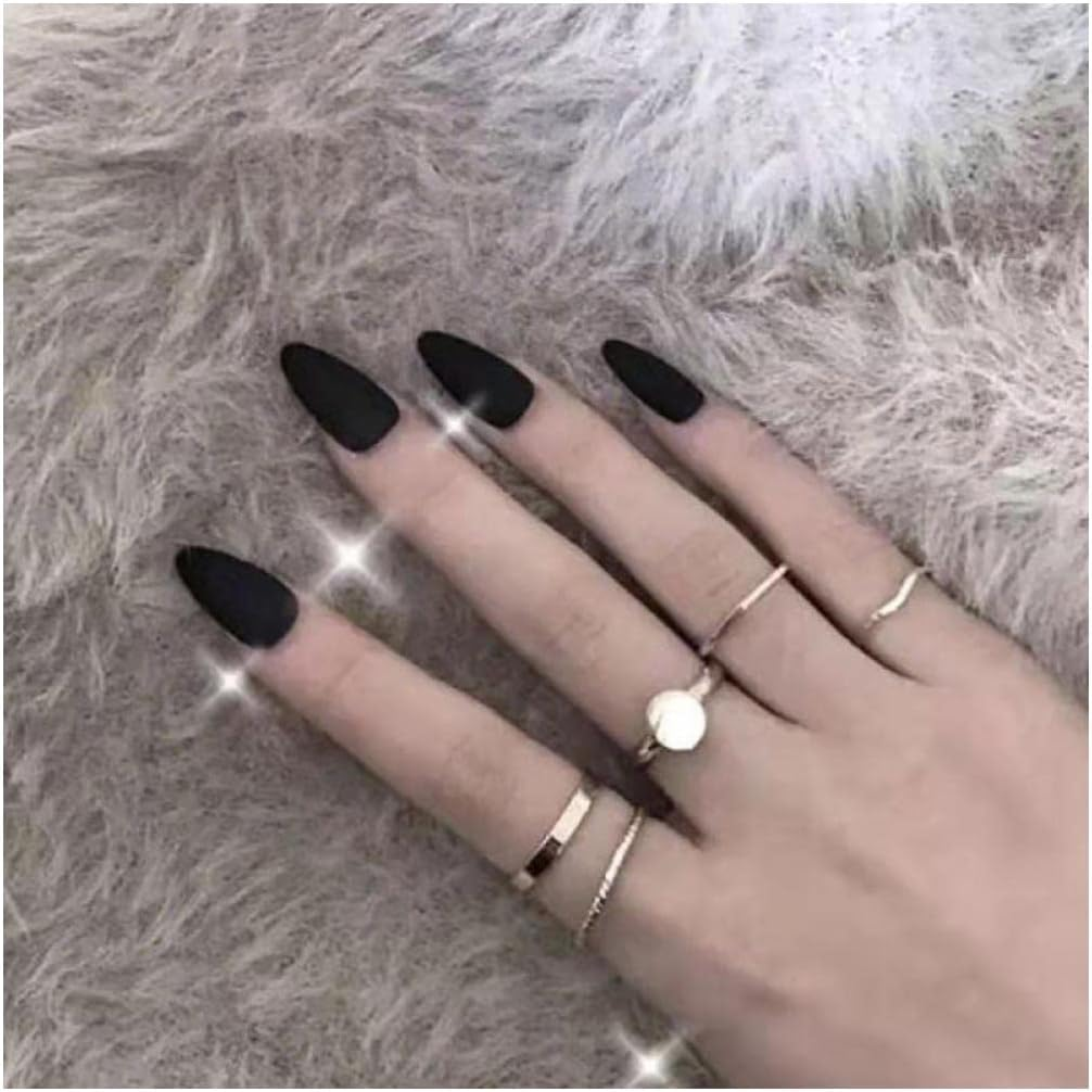 Fake Nail 24 Pcs Black Matte False Nails Detachable Solid Color Oval Ultra Thin False Nails with Adhesive Tape Glue Sticker Full Cover Nail Women False Nails image number 3