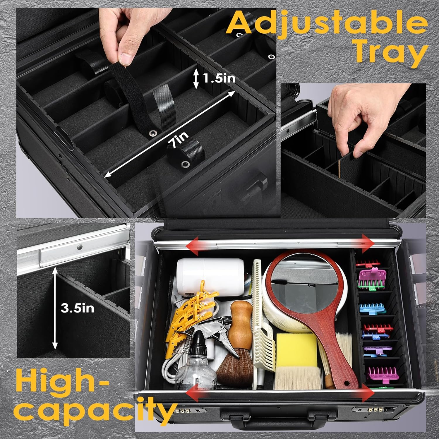 Yueieoun Barber Case with Clippers Sliding Tray, Profesional Barbers Briefcase Tool Case, Barber Cases for Clippers and Supplies, Hair Scissors Trimmer Organizer, Salon Grooming Hard Travel Suitcase image number 4