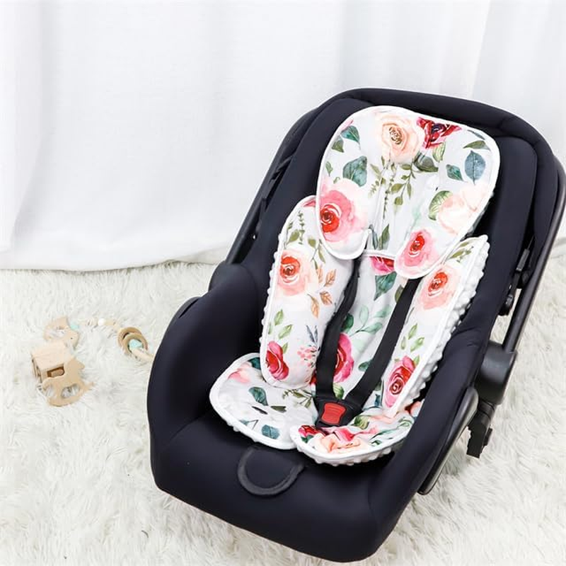2 in 1 Infant Car Seat Insert, Car Seat Head Support Baby Girls Boys, Soft Newborn Carseat Insert Cushion, Perfect for Carseats, Strollers, Swings (Rose Flower) image number 4