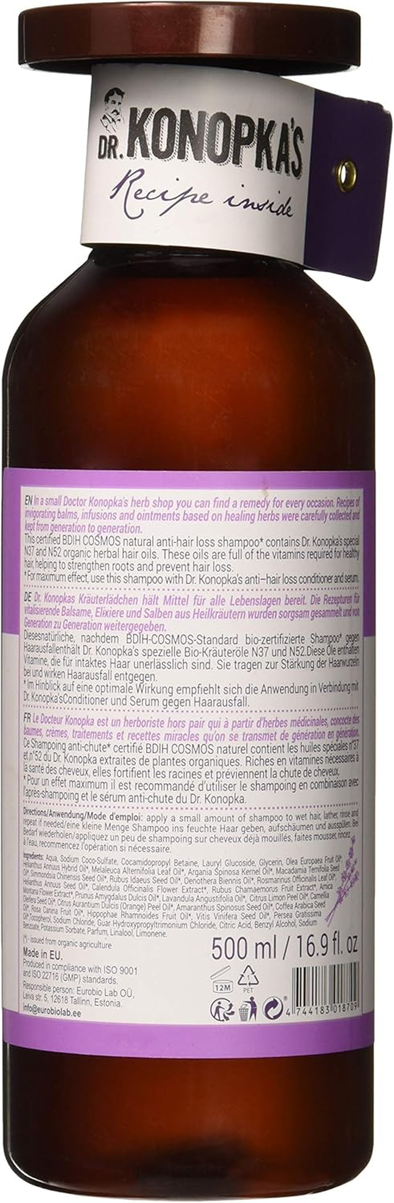 EUROBIO LAB KONOPKA'S anti HAIR -LOSS SHAMPOO 500 Ml image number 2