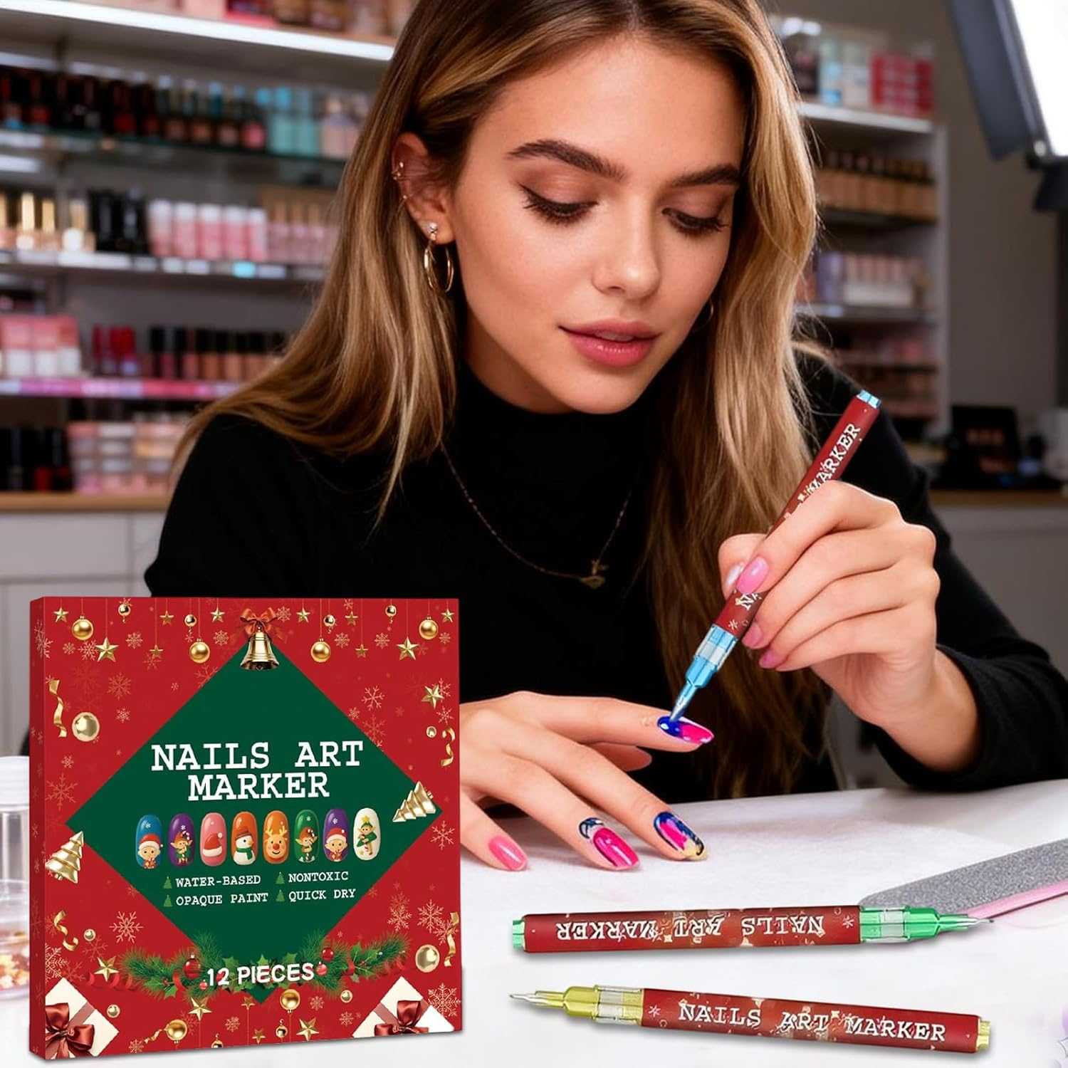 12 Colors Nails-Art Pens Set, 2025 Upgrade Nails-Art Markers for Gel Nails, Quick-Dry Smudge-Proof Graffitis Dotting Point Liner Pens, 3D Nai-L Polish Pen for Painting, Nails Arts Drawing Tool image number 4