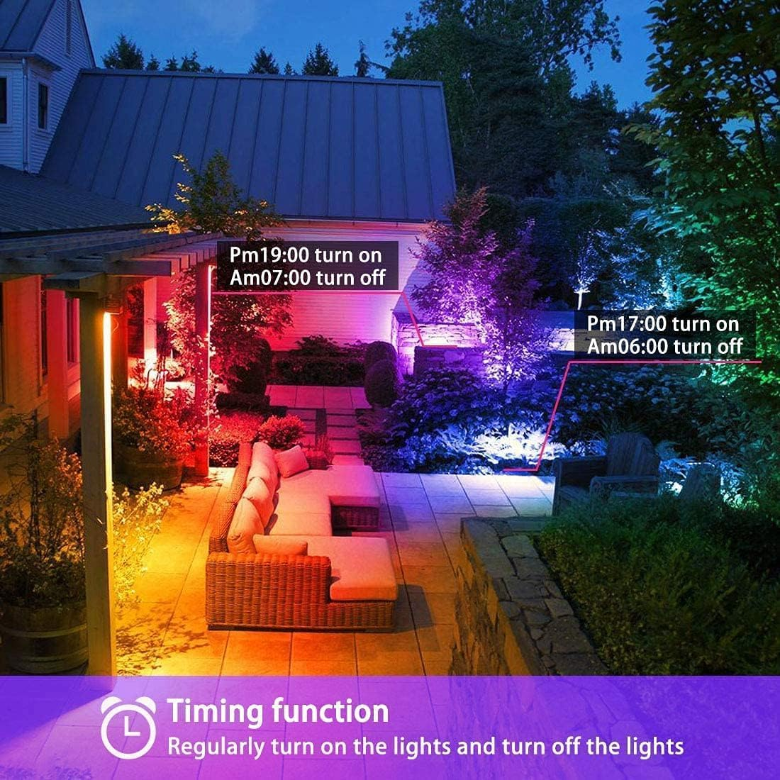 RGB LED Flood Light, 2 Pack 50W Smart RGB Color Changing Floodlight Outdoor, IP66 Waterproof Bluetooth App Control Stage Light, Dimmable RGB Lights for Party, Garden, Terrace, Christmas image number 6