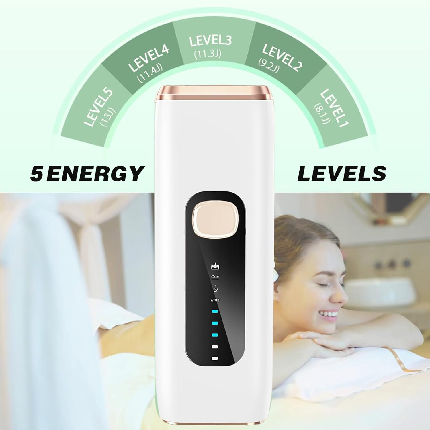 Oolong IPL Laser Hair Removal Device with Ice Cooling Care Function,Level 5, 2 Modes,Used for Facial, Leg, and Arm Bikini Line Throughout the Body IPL Hair Removal(White) image number 5