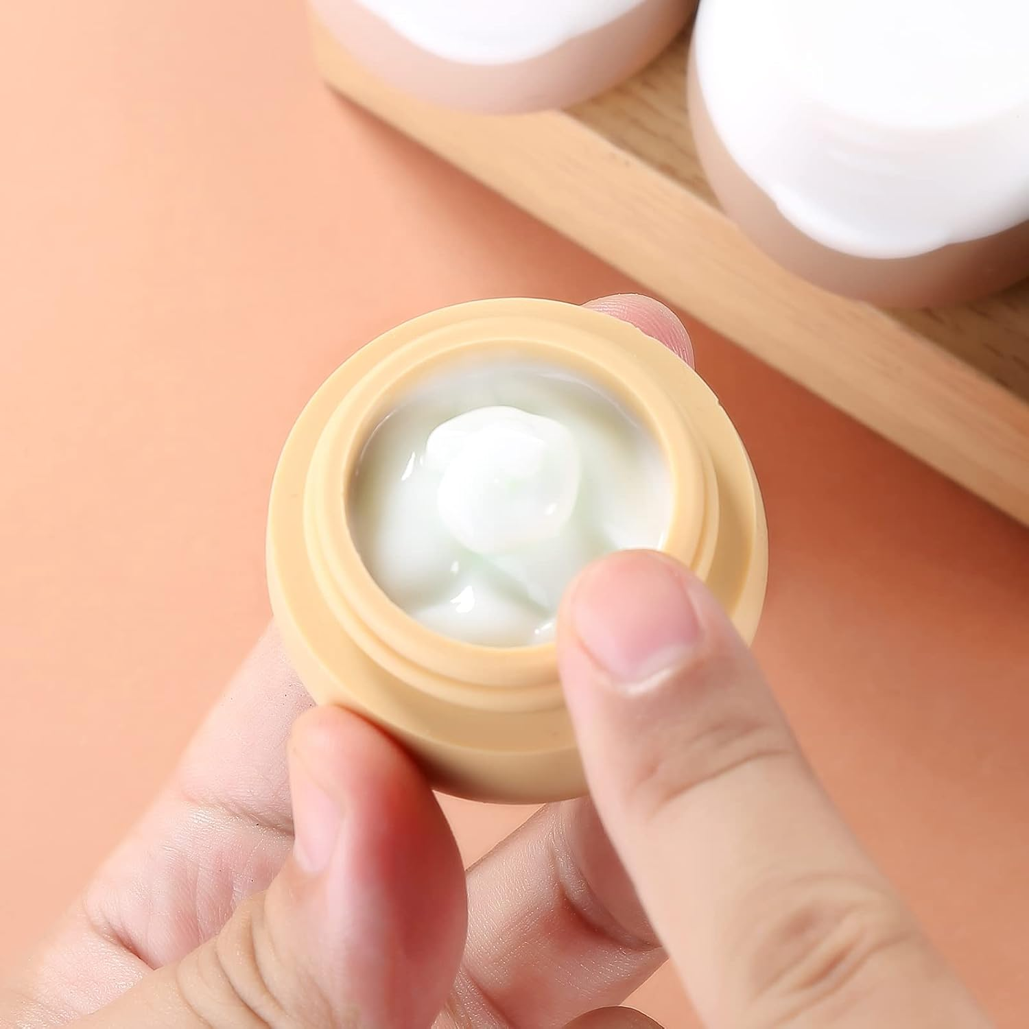 TSA Approved Travel Size Containers for Toiletries, Gemice Silicone Jars, Leak-Proof Travel Accessories with Lid for Cosmetic Makeup Face Body Hand Cream (4 Pieces) (Apricot) image number 1