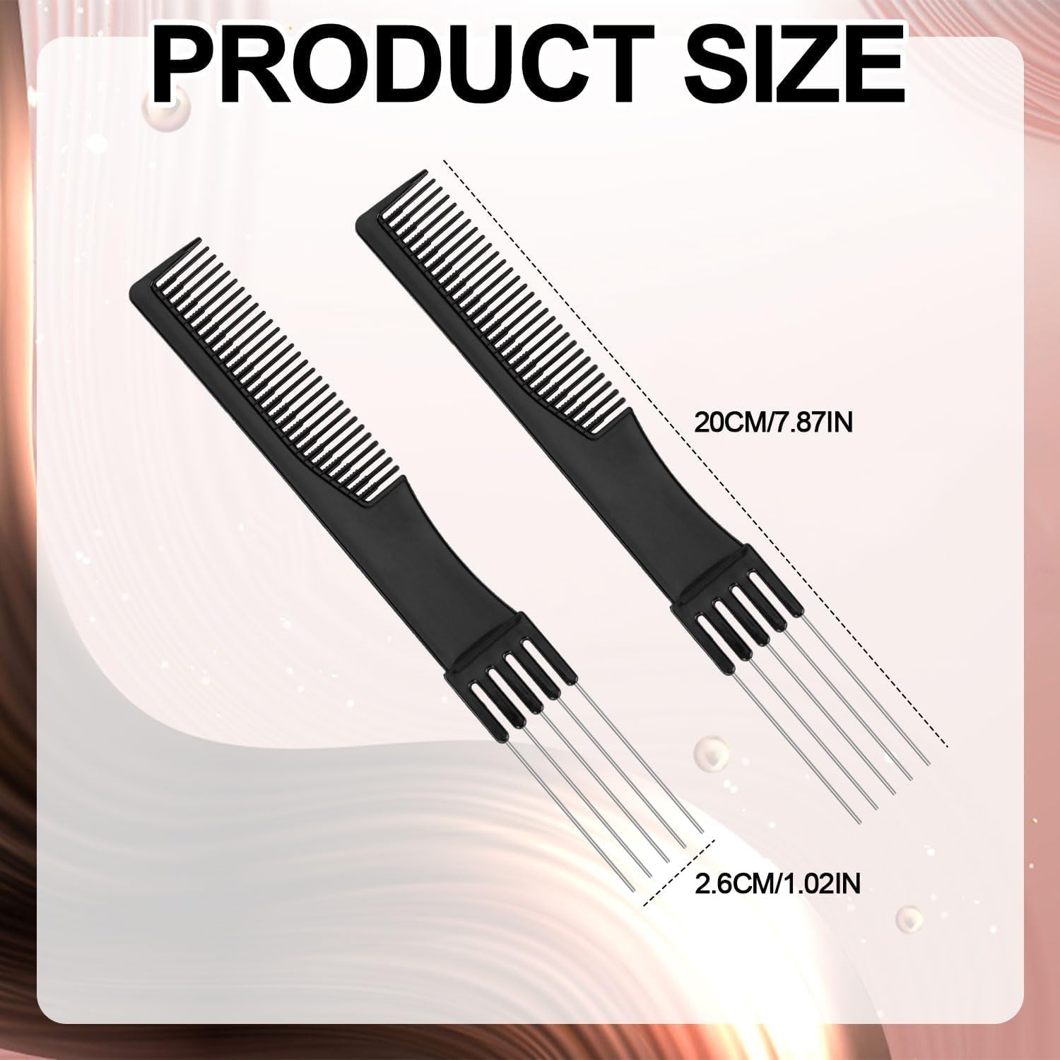 Black Carbon Lift Teasing Combs with Metal Prong,4Pcs Hair Styling Comb Lift Teasing Comb Salon Teasing Back Combs with Stainless Steel Lift,Carbon Lift Teasing Combs with Metal Prong image number 1