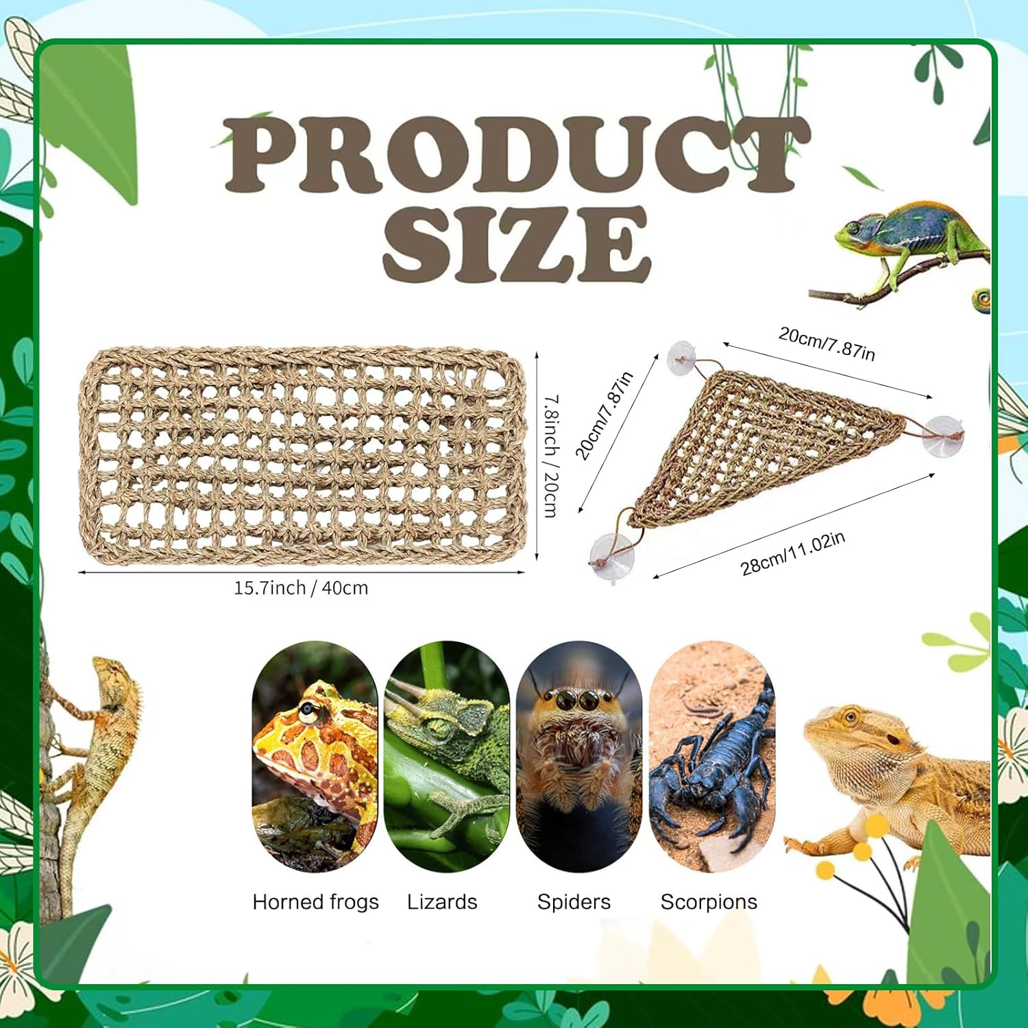 SUSOO 2 Pcs Bearded Dragon Hammock for Reptile Lounger Climbing Toys with Suction Cups, Climbing Wall Gecko Toys, Amphibians Tank Accessories for Lizard Hammock,Geckos and Lizards (40X20Cm & 20X28Cm) image number 2