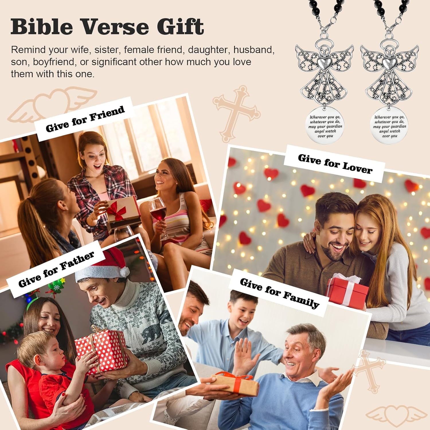 2 Pack Guardian Angel Car Charm&Cross Car Charm Rear View Mirror Accessories Set,Cross for Car Rear View Mirror Car Charm,Guardian Angel for Car,New Driver Gifts image number 6