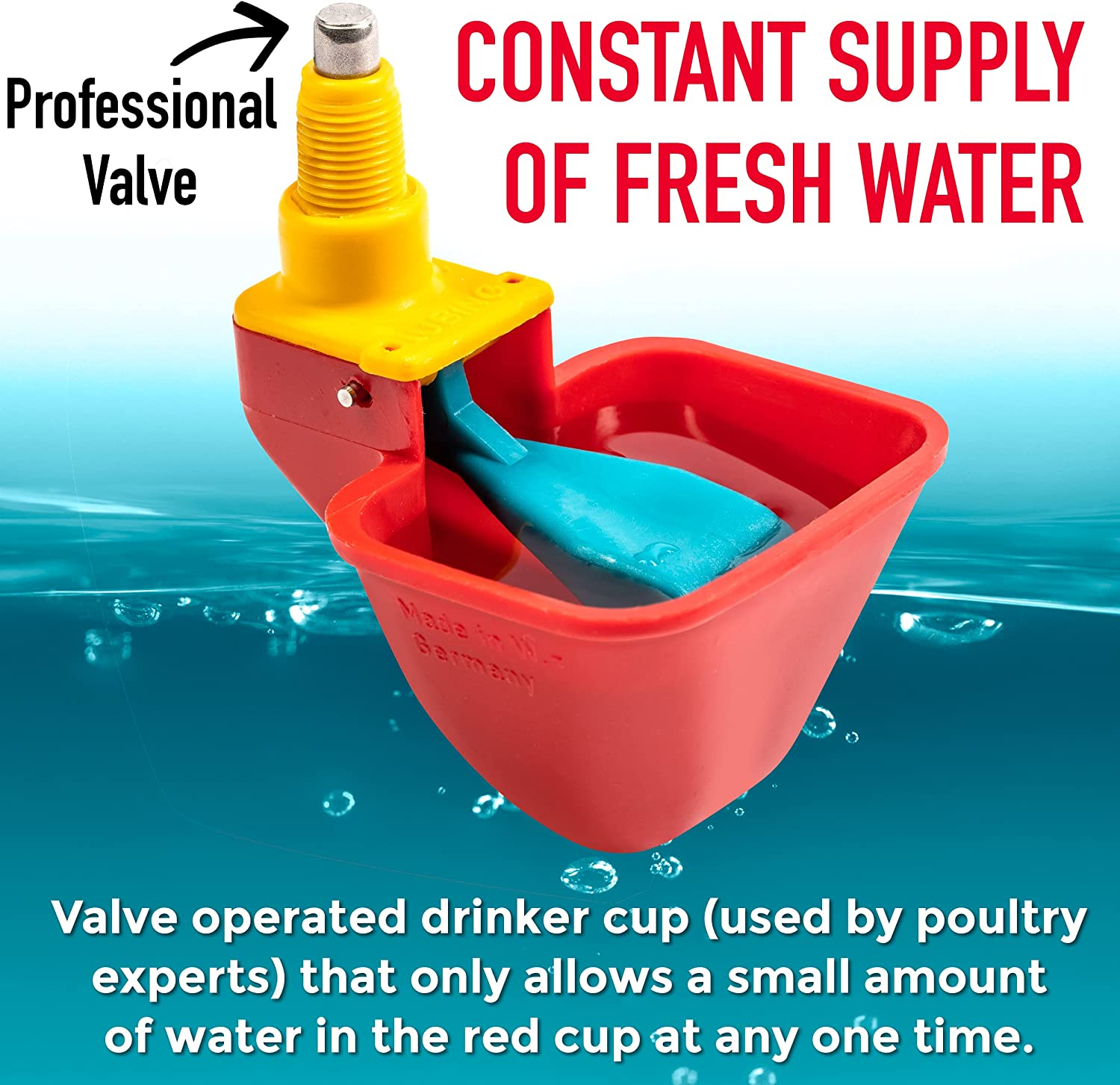 Royal Rooster 4 Litre Automatic Twin Chicken Waterer with 2 Gravity-Feed Valve-Operated Cups - Indoor and Outdoor Coop Hanging Chicken, Duck and Poultry Water Dispensing System with 2 Drinking Cups image number 2